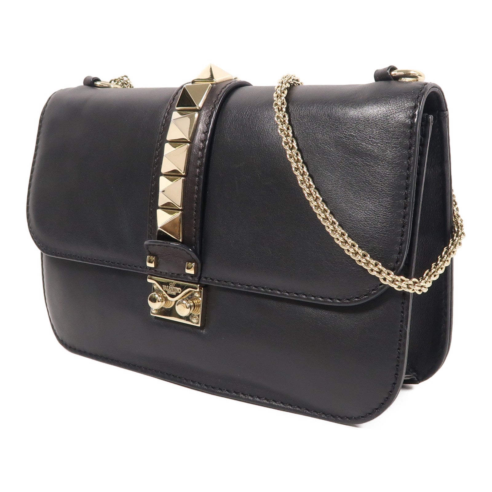 Valentino 牛皮皮革Chain Shoulder金扣鏈帶肩背袋