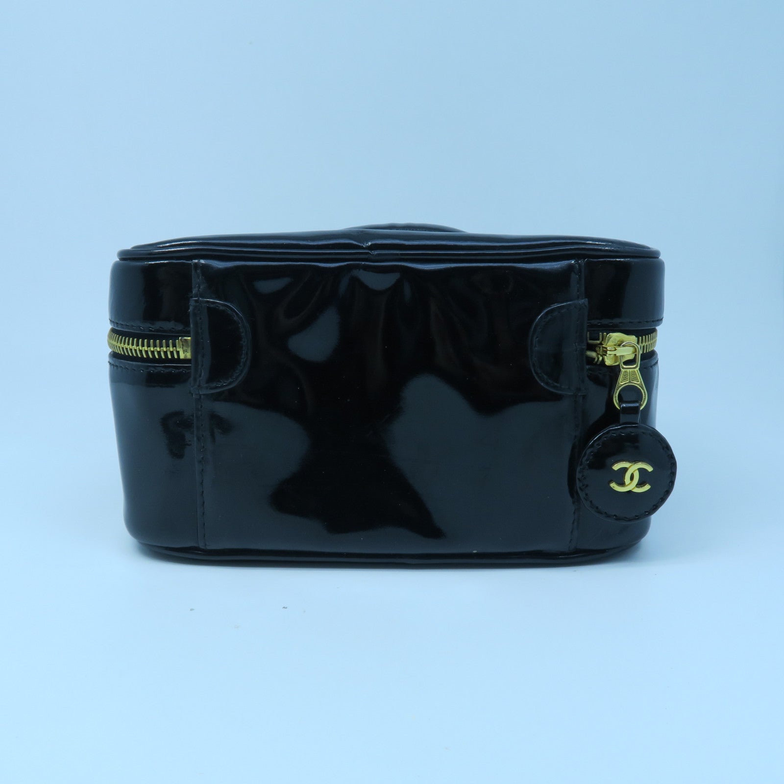 CHANEL 【清倉大減價】漆皮皮革Handbag金扣手挽袋黑色