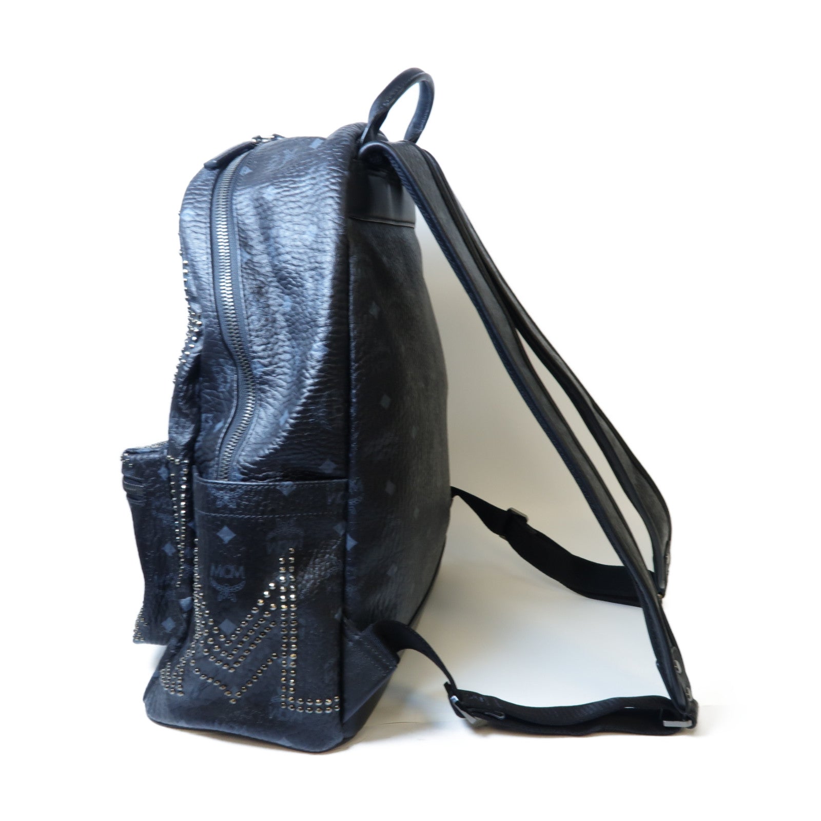 MCM 塗層帆布Backpack銀扣背包黑色