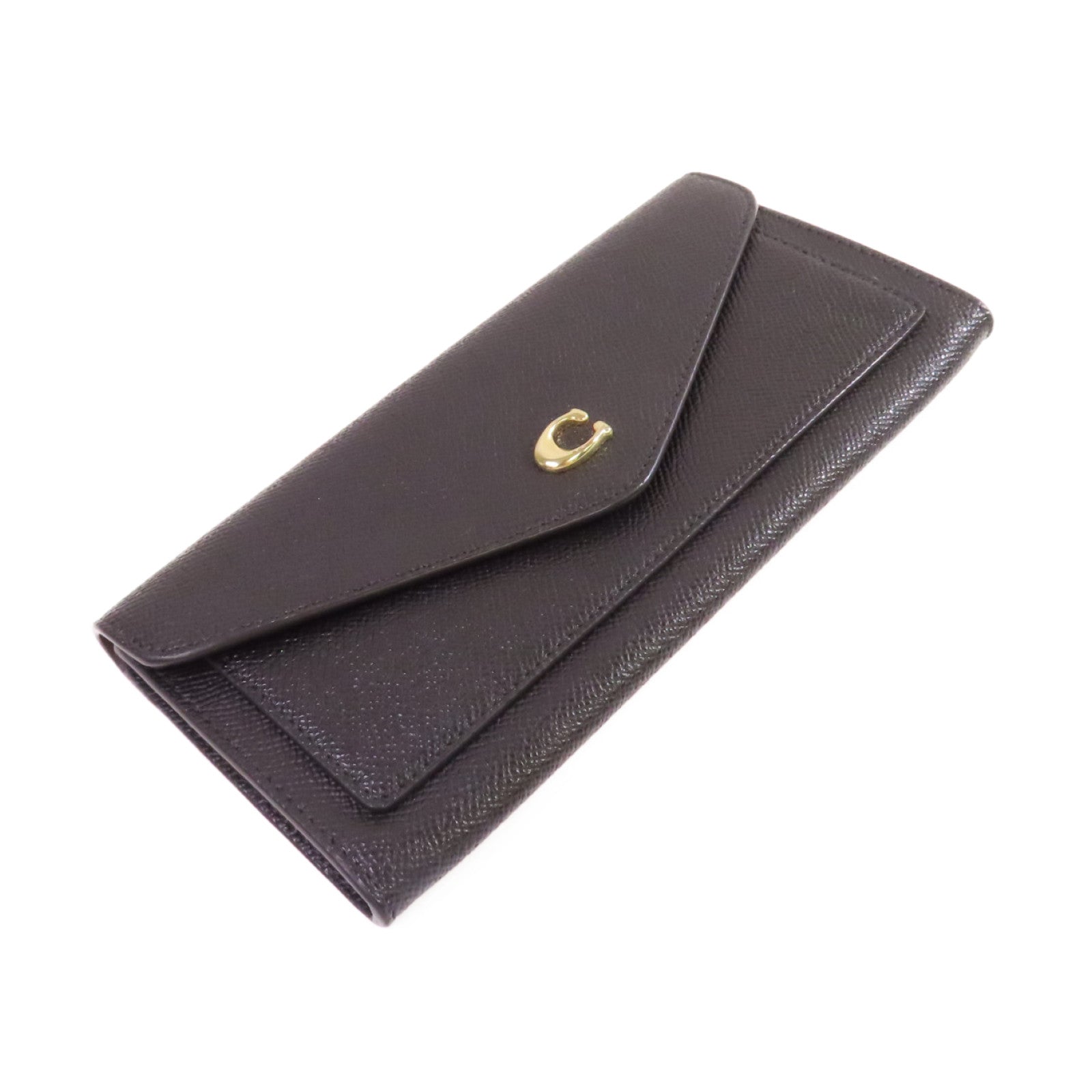 COACH 牛皮皮革Long wallet金扣長錢包黑色