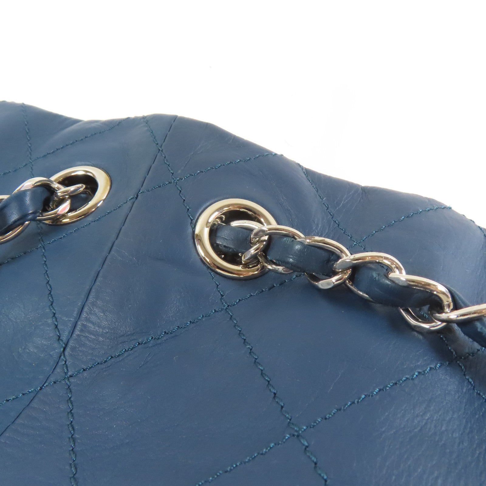 CHANEL 【激減優惠】菱格牛皮皮革Shoulder Bag銀扣鏈帶肩背袋藍色