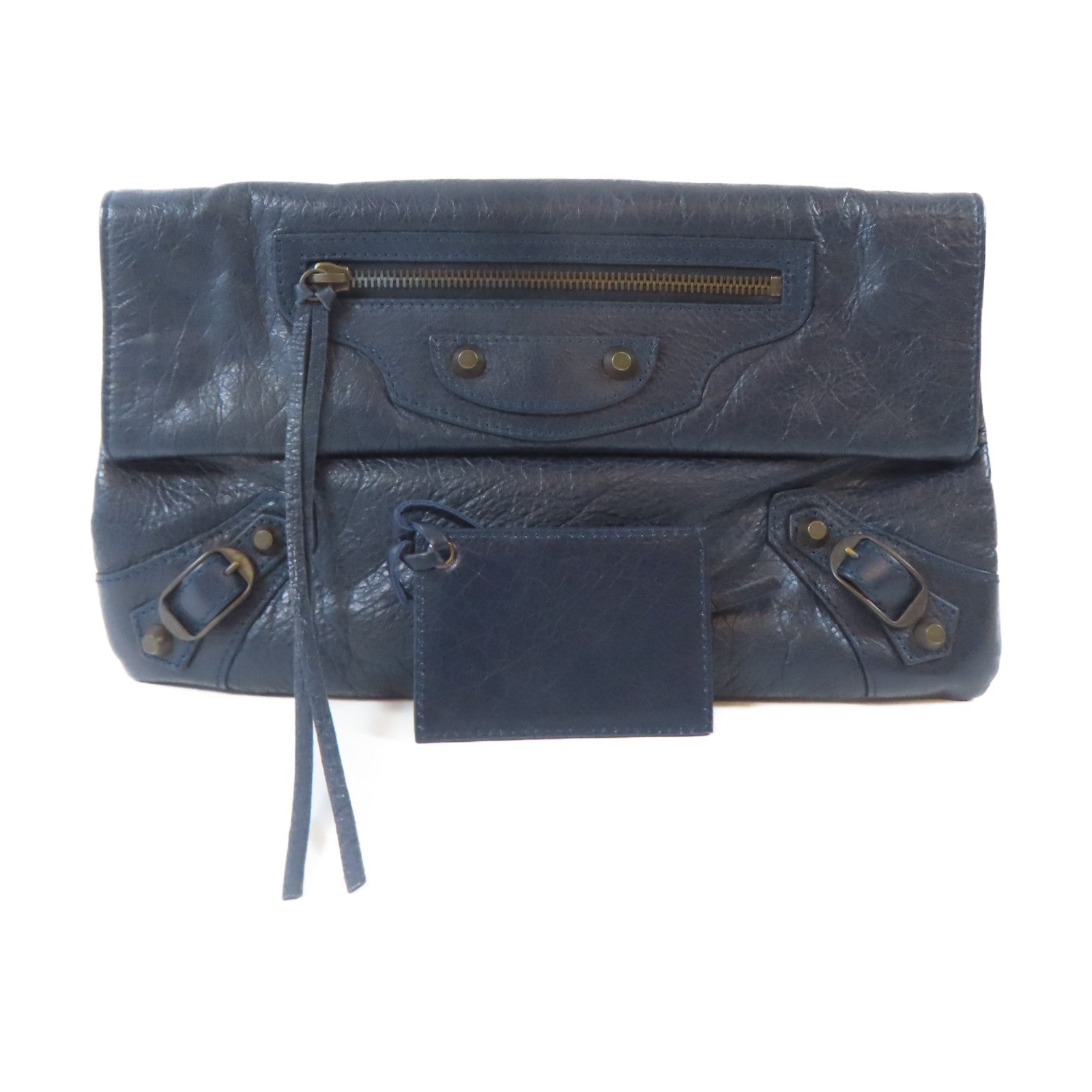 BALENCIAGA 牛皮皮革Clutch Bag黑扣手拿包深藍色