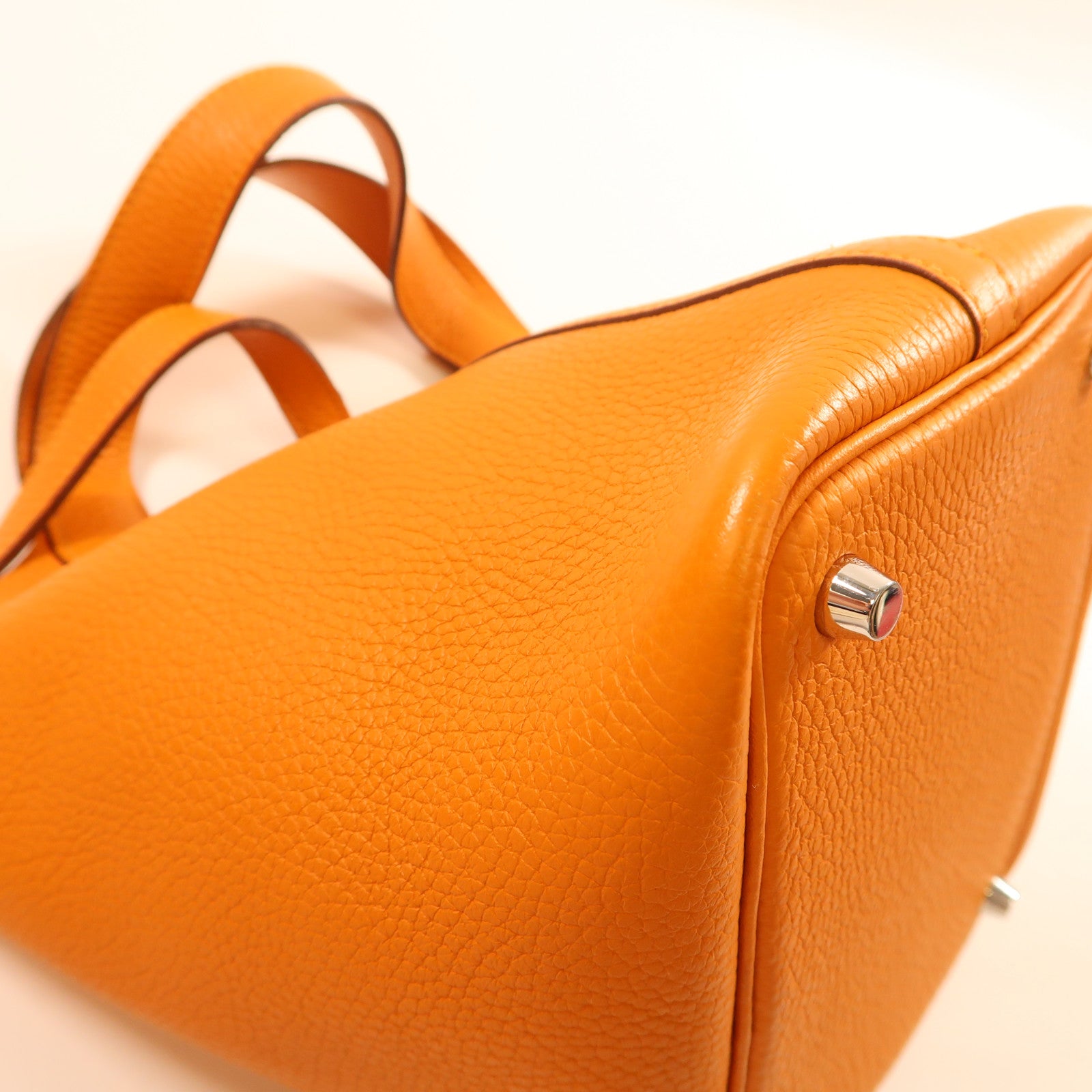 HERMES Clemence皮革Picotin PM銀扣手挽袋I9 Abricot/杏橘色