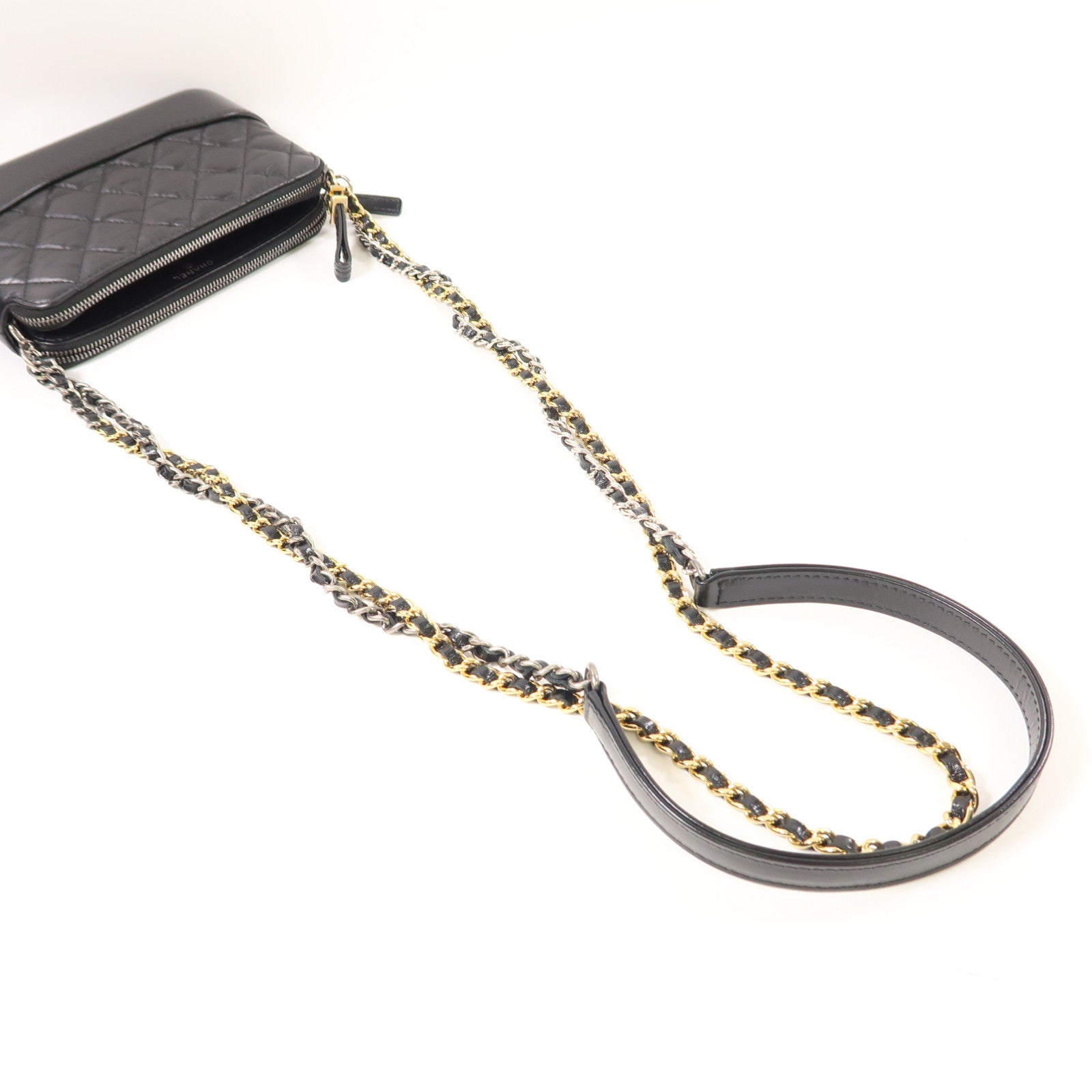 CHANEL CC GHW Gabrielle WOC Wallet On Chain Shoulder Bag Calfskin Leather Black