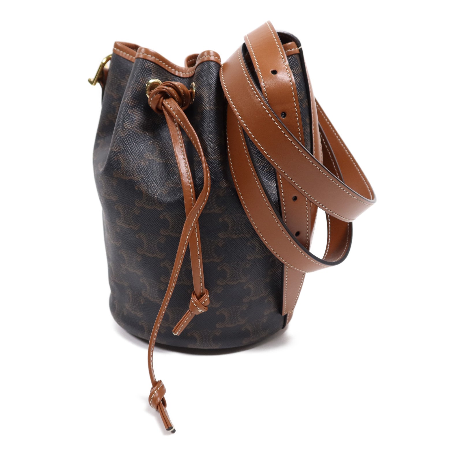 CELINE 塗層帆布Tromphe Drawsting Small Bucket金扣肩背袋