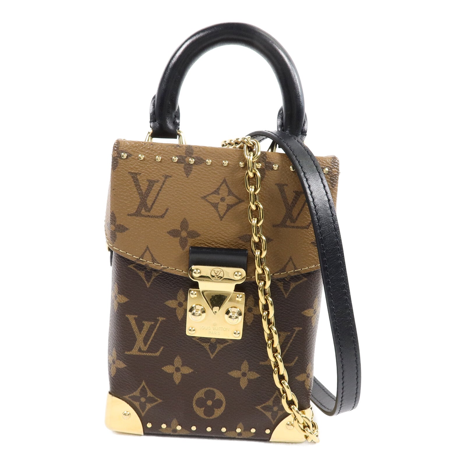 LOUIS VUITTON Monogram/Monogram Reverse Camera Box金扣鏈帶手挽肩背兩用袋
