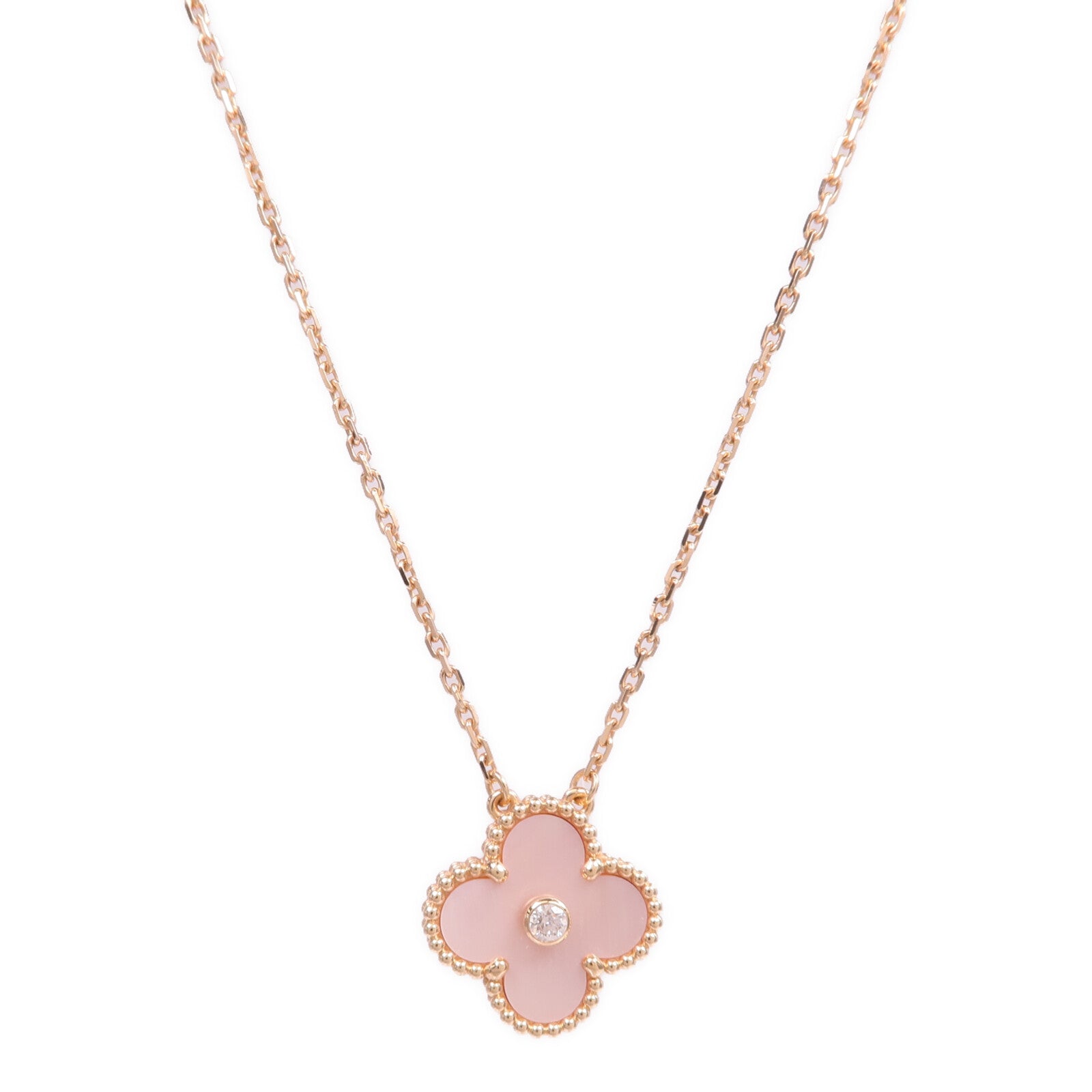 Van Cleef & Arpels 18K玫瑰金Vintage Alhambra Pendant珍珠母貝/鑽石項鍊