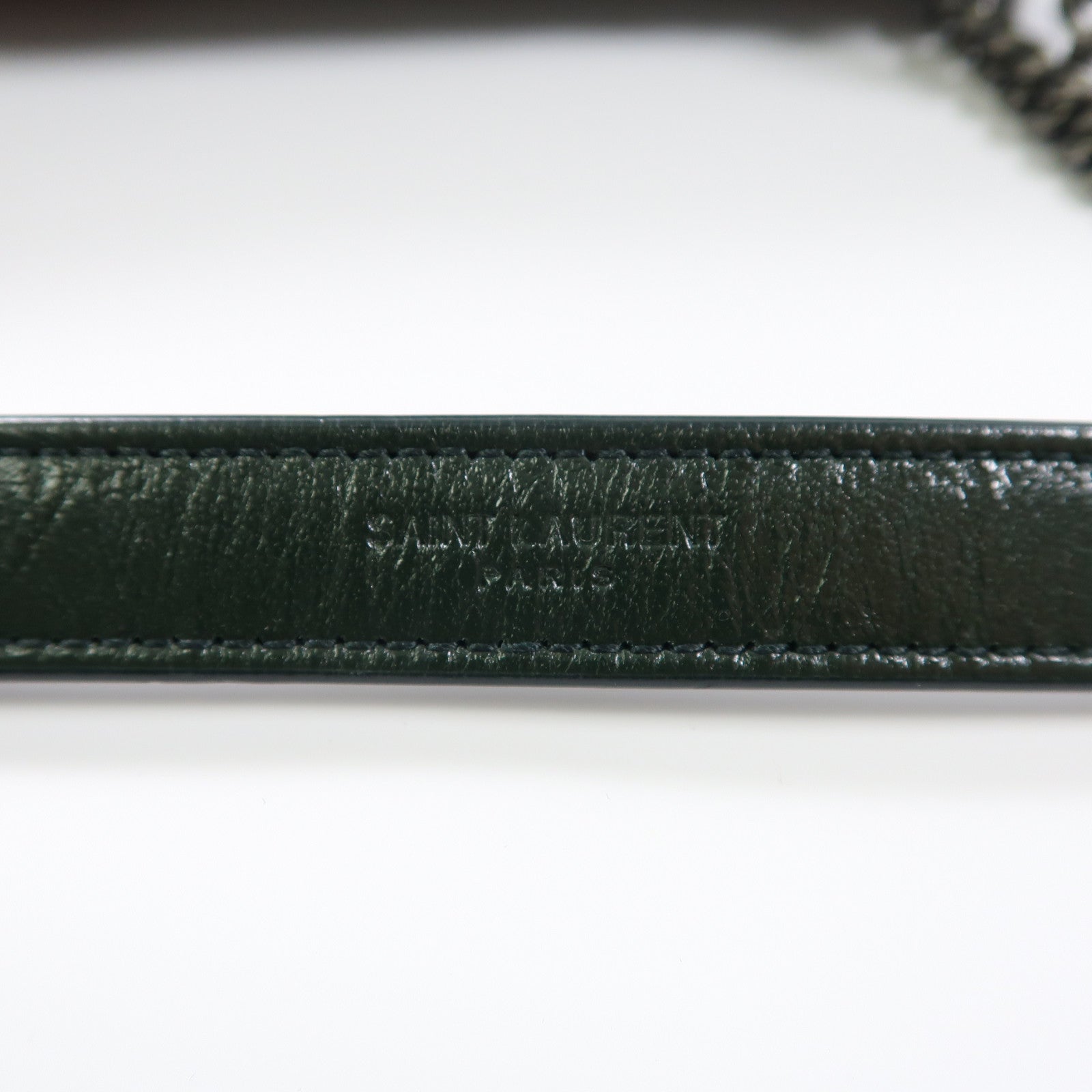 SAINT LAURENT 牛皮皮革Mini Niki Chain Shoulder Bag銀扣鏈帶肩背袋綠色
