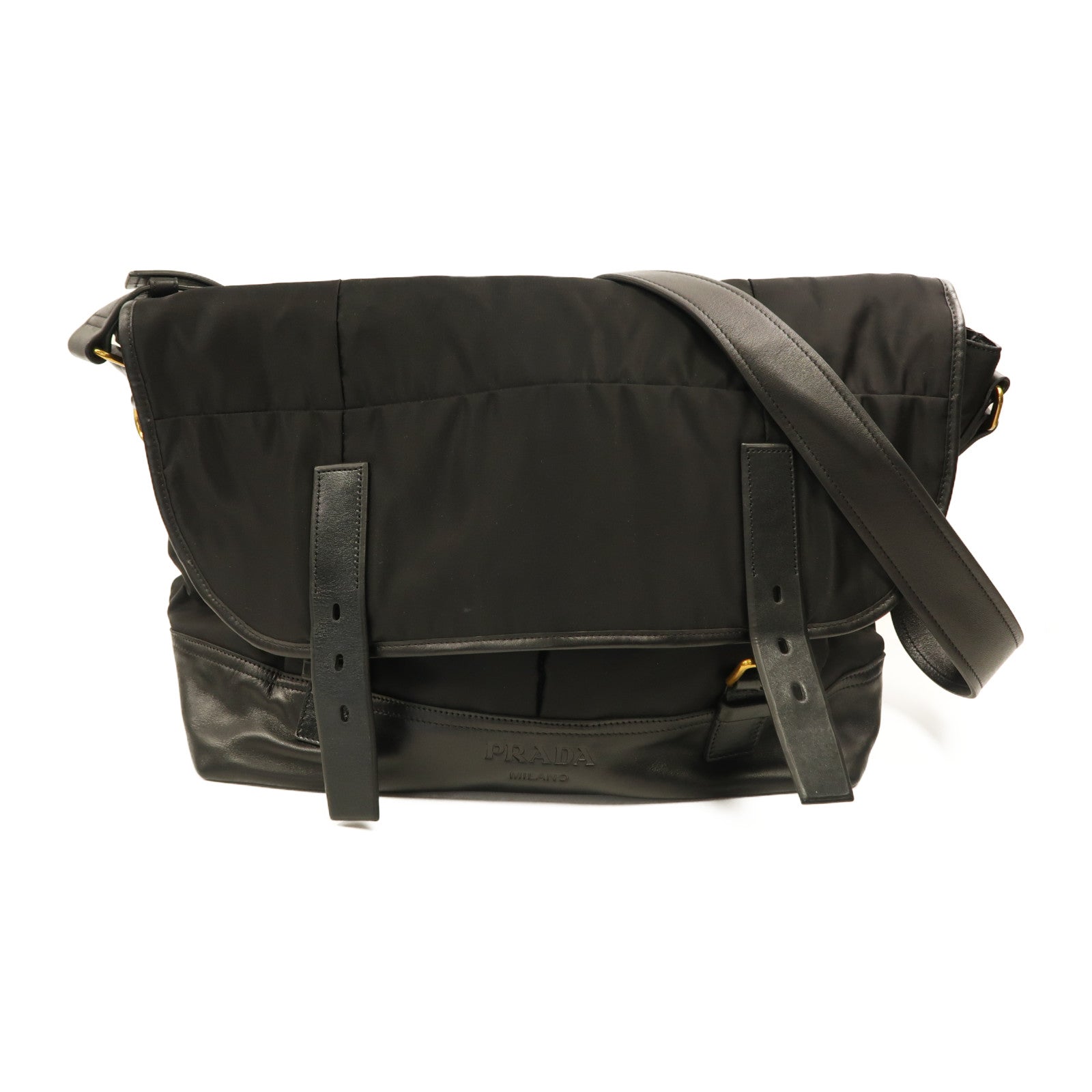 PRADA 尼龍Shoulder Bag金扣肩背袋黑色