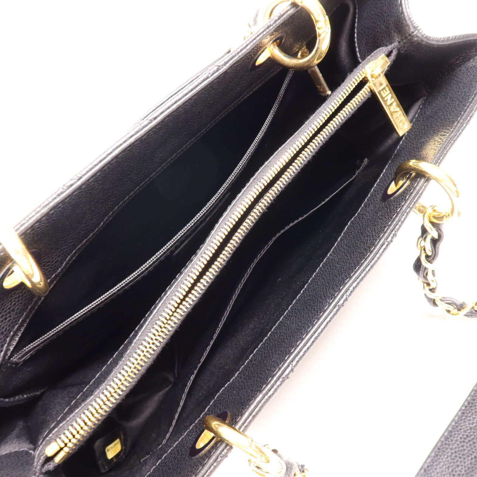 CHANEL 牛皮皮革GST Grand Shopping Tote Bag金扣鏈帶肩背袋