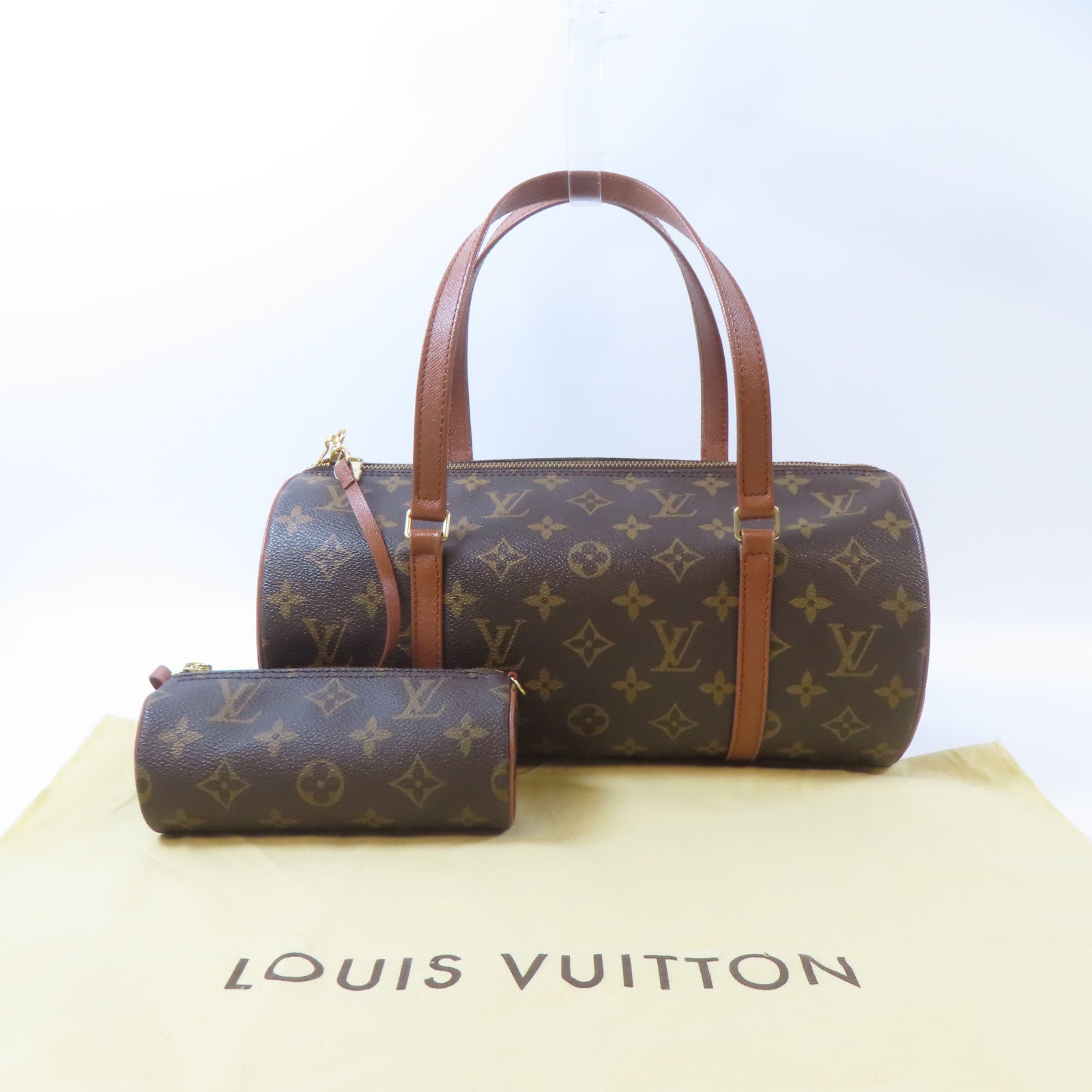 LOUIS VUITTON Monogram Papillon GM金扣手挽袋啡色