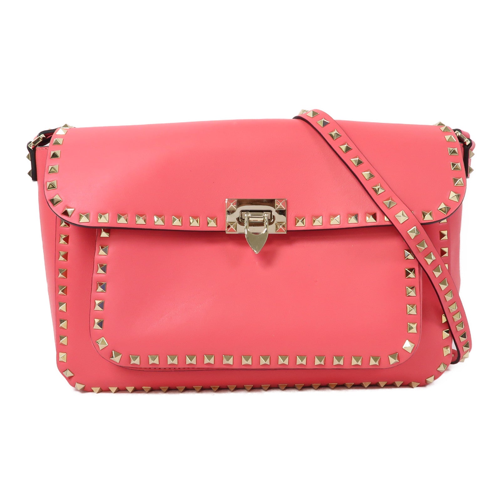Valentino 【激減優惠】牛皮皮革Shoulder Bag金扣肩背袋粉紅色