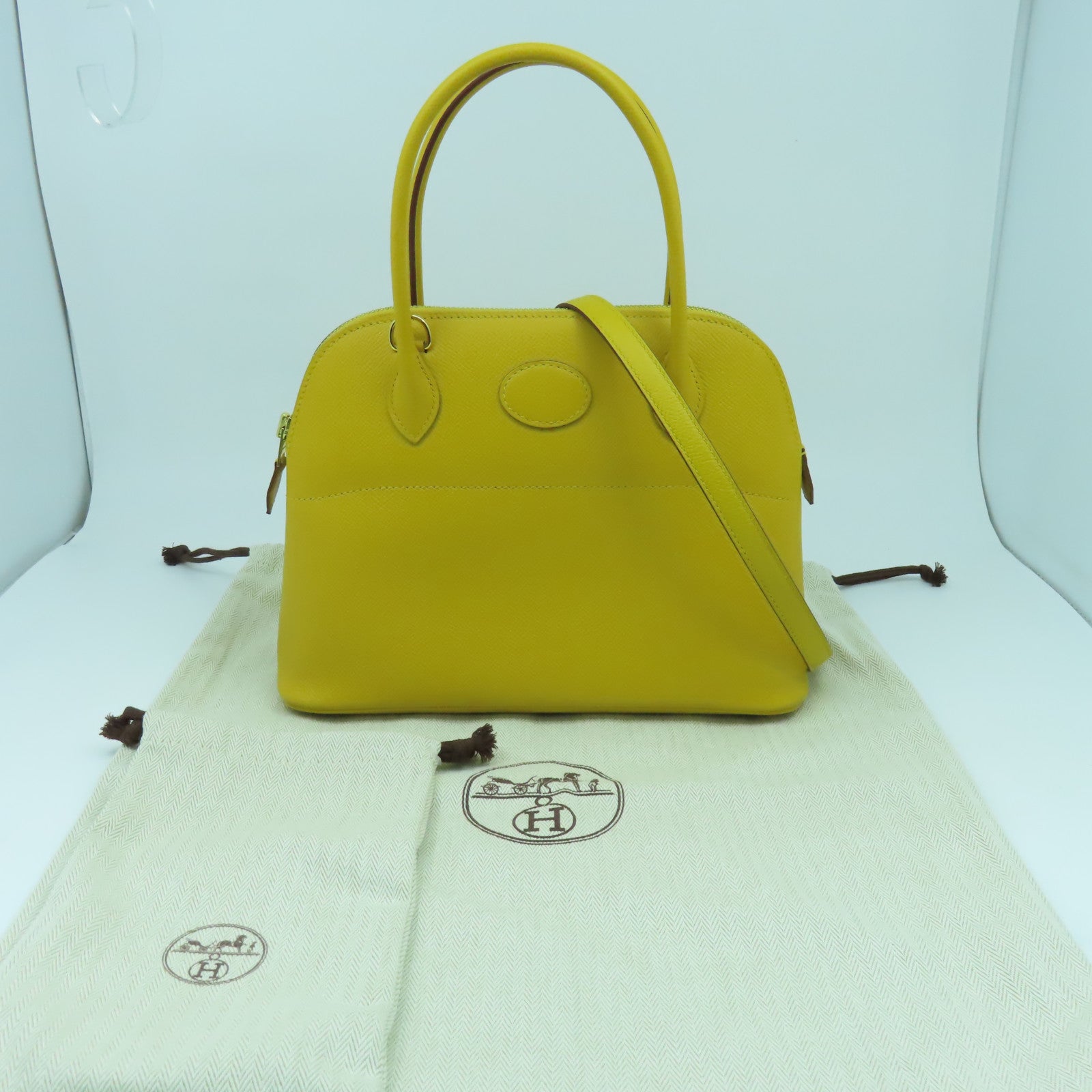 HERMES 【激減優惠】Epsom皮革Bolide 27金扣手挽肩背兩用袋Jaune Ambre黃色