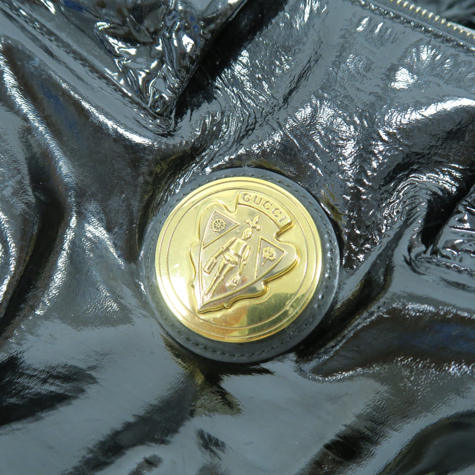 GUCCI 【激減優惠】漆皮皮革Hysteria Handbag金扣手挽袋黑色