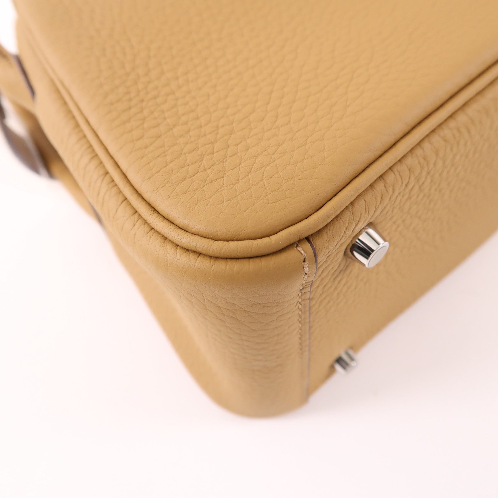 HERMES Clemence皮革Mini Lindy銀扣手挽肩背兩用袋Biscuit