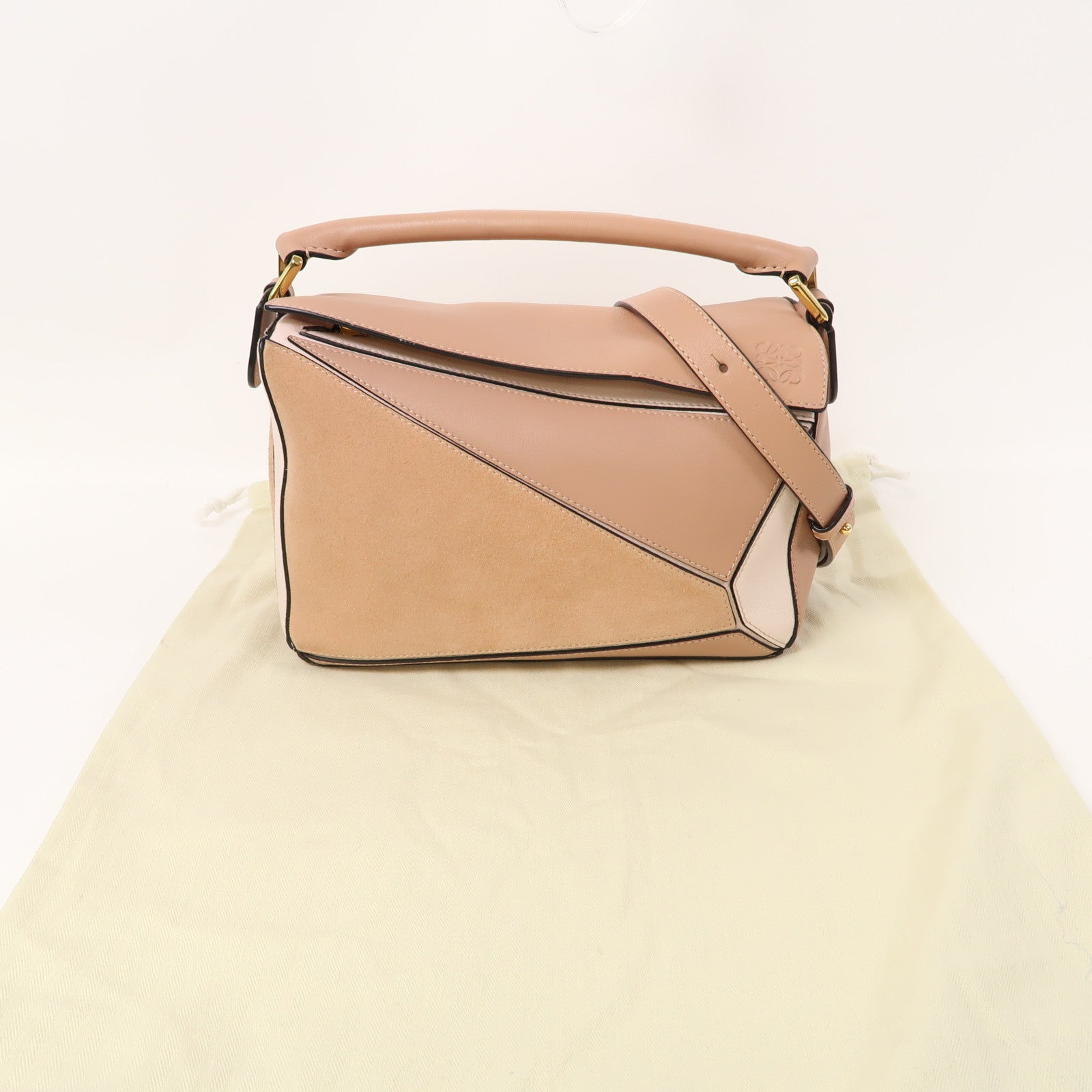LOEWE 牛皮皮革Small Puzzle金扣手挽肩背兩用袋粉紅色