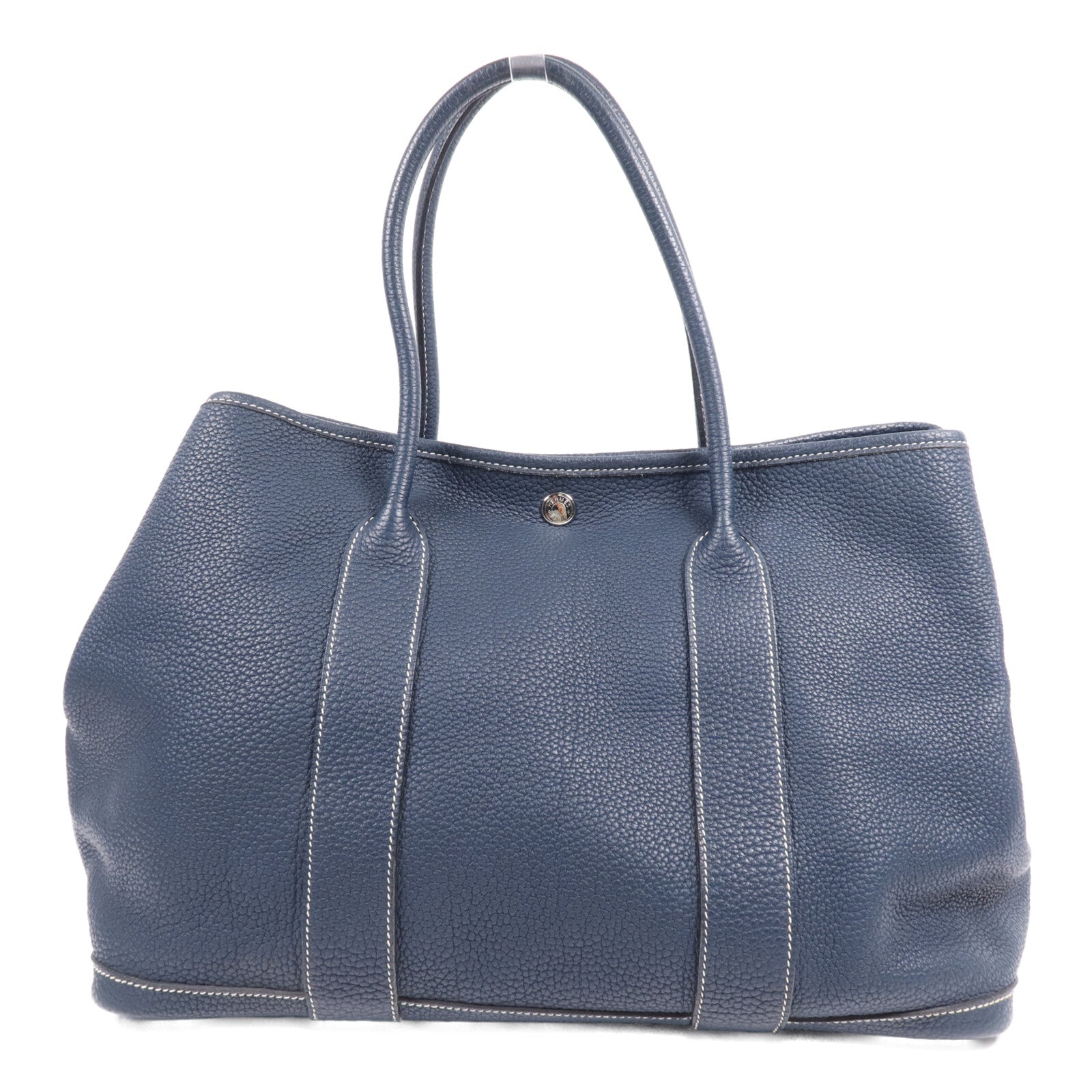 HERMES Negonda皮革Garden Party PM銀扣手挽袋Bleu de Prusse