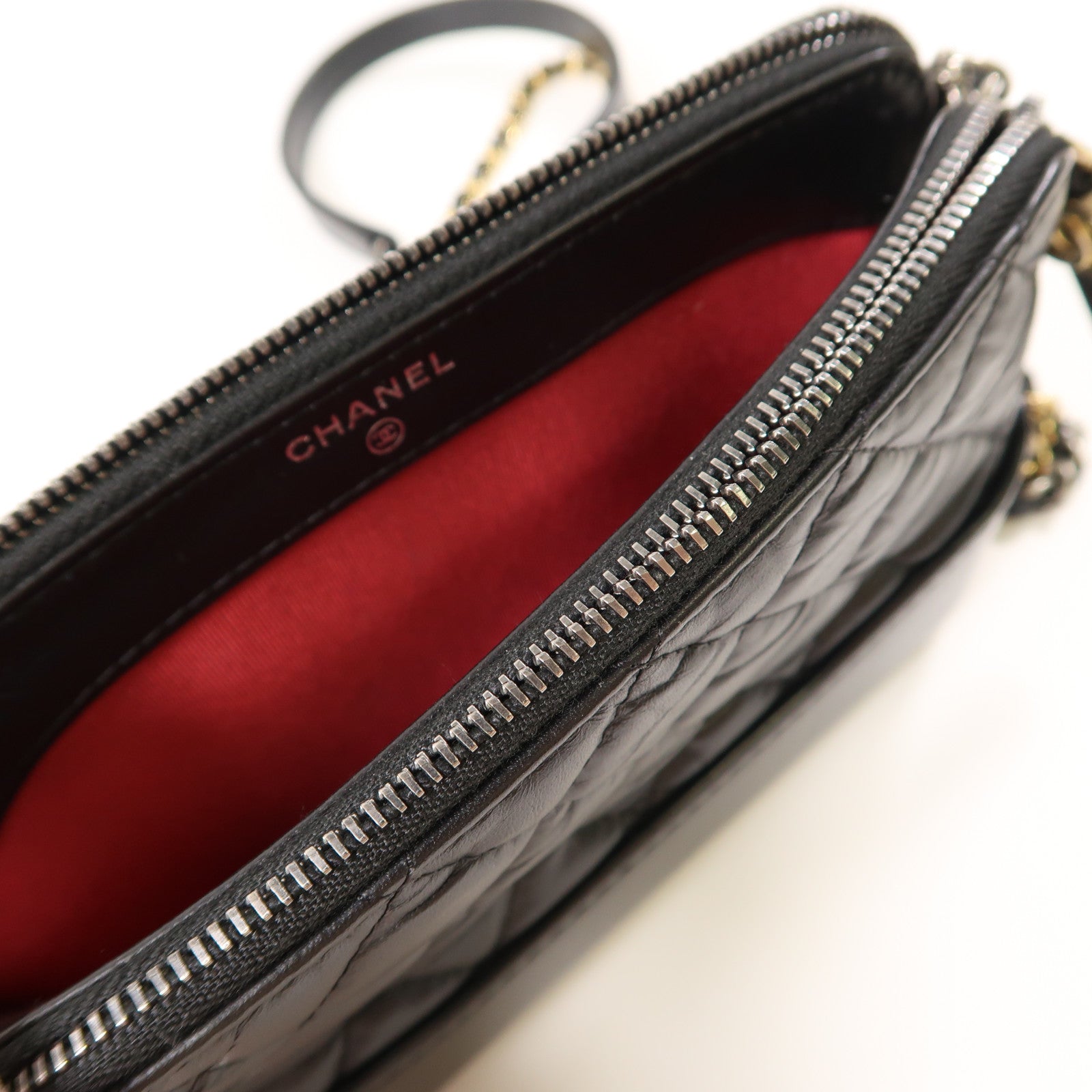 CHANEL CC GHW Gabrielle WOC Wallet On Chain Shoulder Bag Calfskin Leather Black