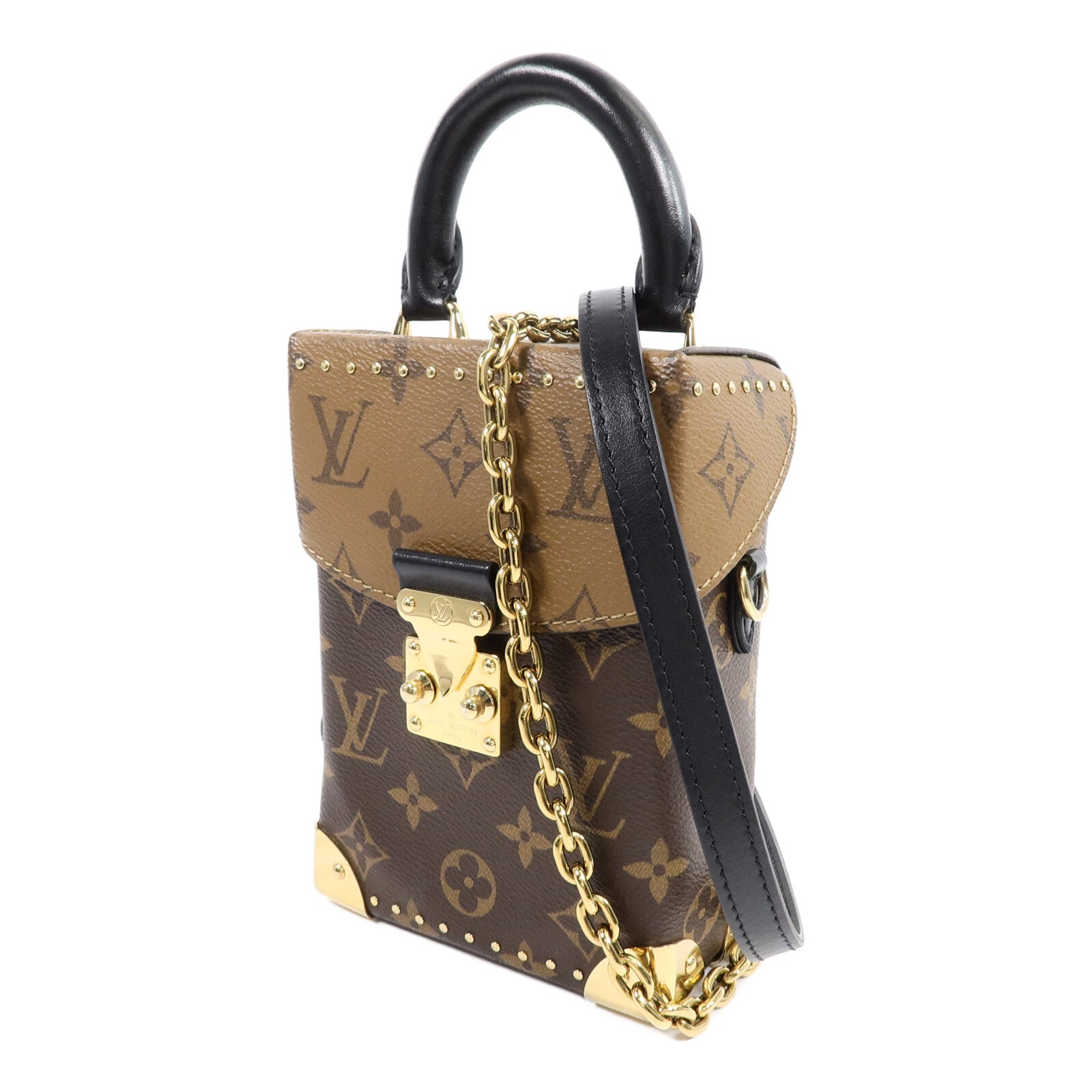 LOUIS VUITTON Monogram/Monogram Reverse Camera Box金扣鏈帶手挽肩背兩用袋