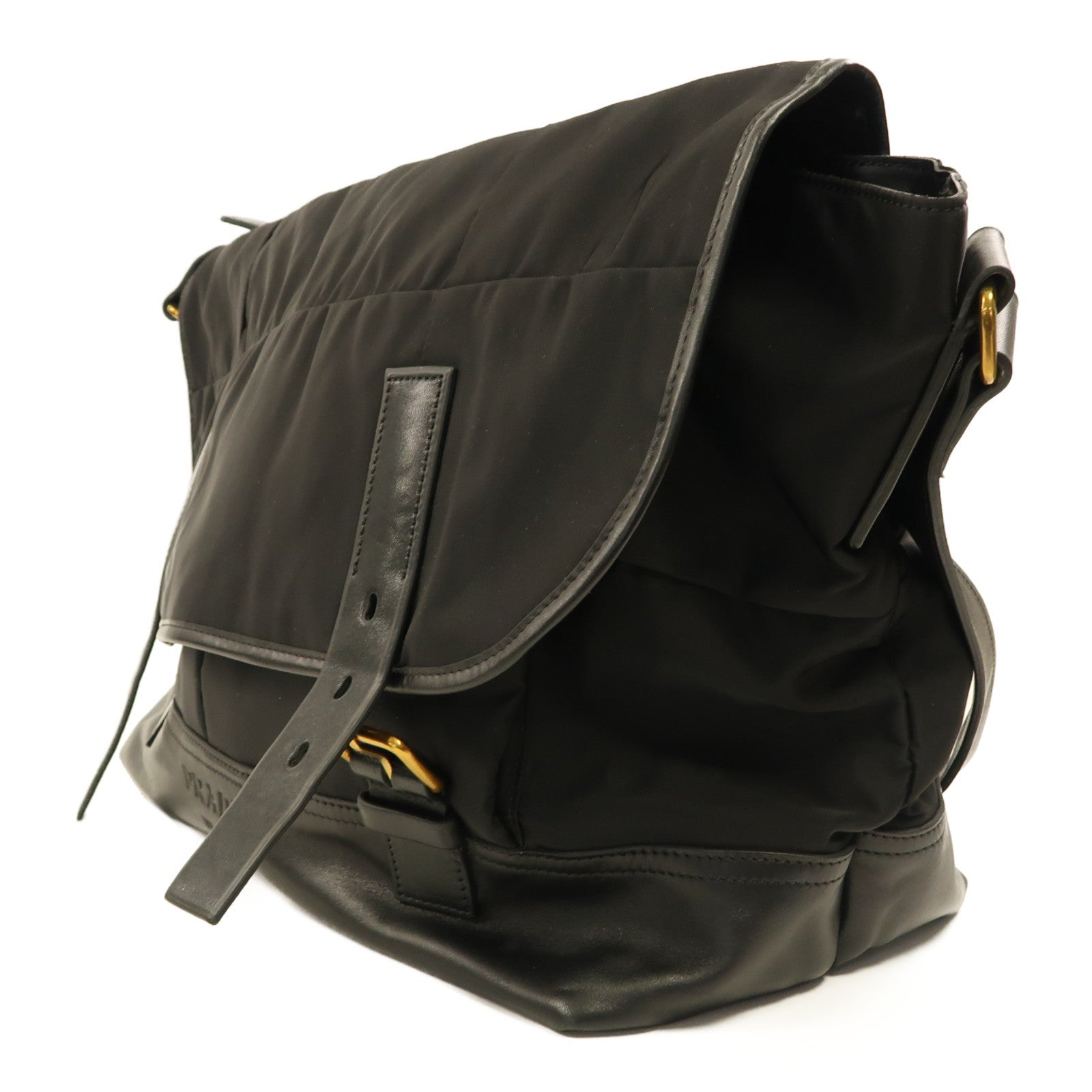 PRADA 尼龍Shoulder Bag金扣肩背袋黑色