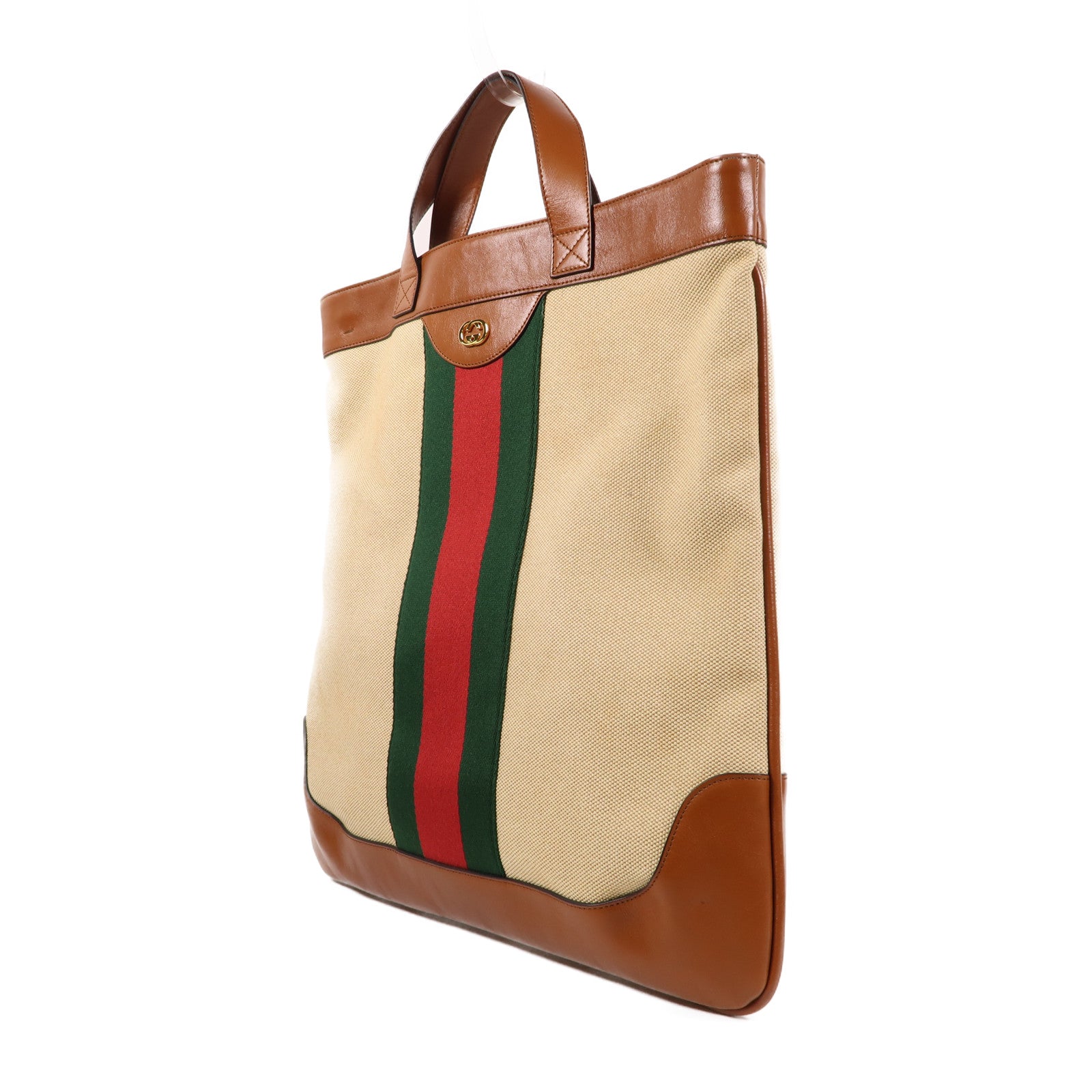 GUCCI 帆布Sherry Line Vintage金扣手挽肩背兩用袋啡色