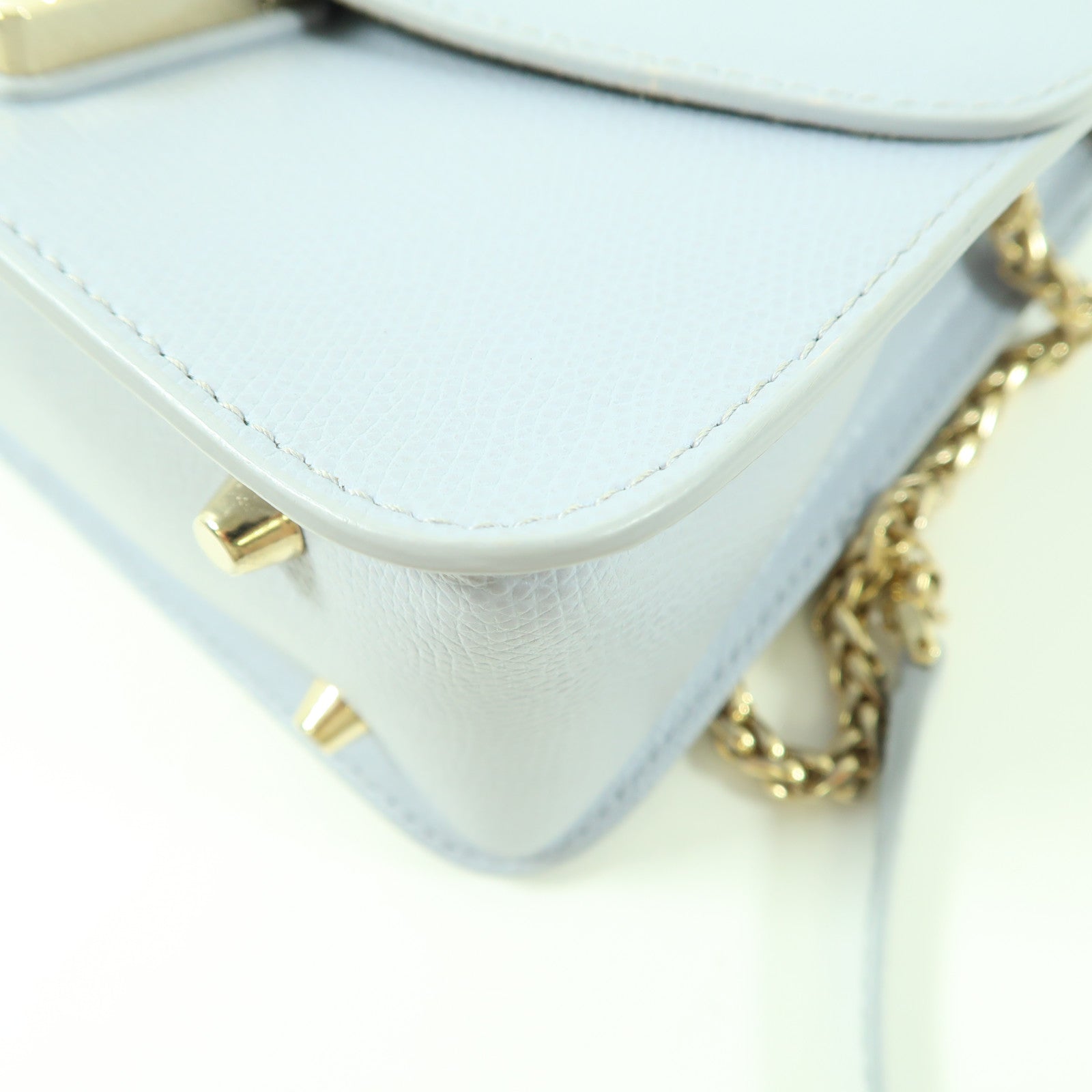FURLA GHW Chain Shoulder Crossbody Bag Calfskin Leather Light Blue