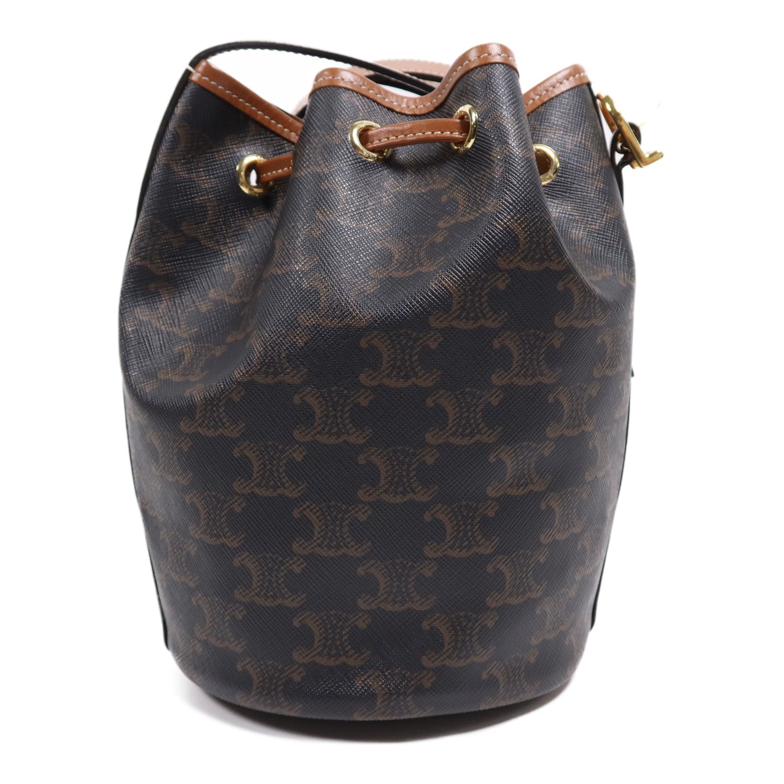 CELINE 塗層帆布Tromphe Drawsting Small Bucket金扣肩背袋