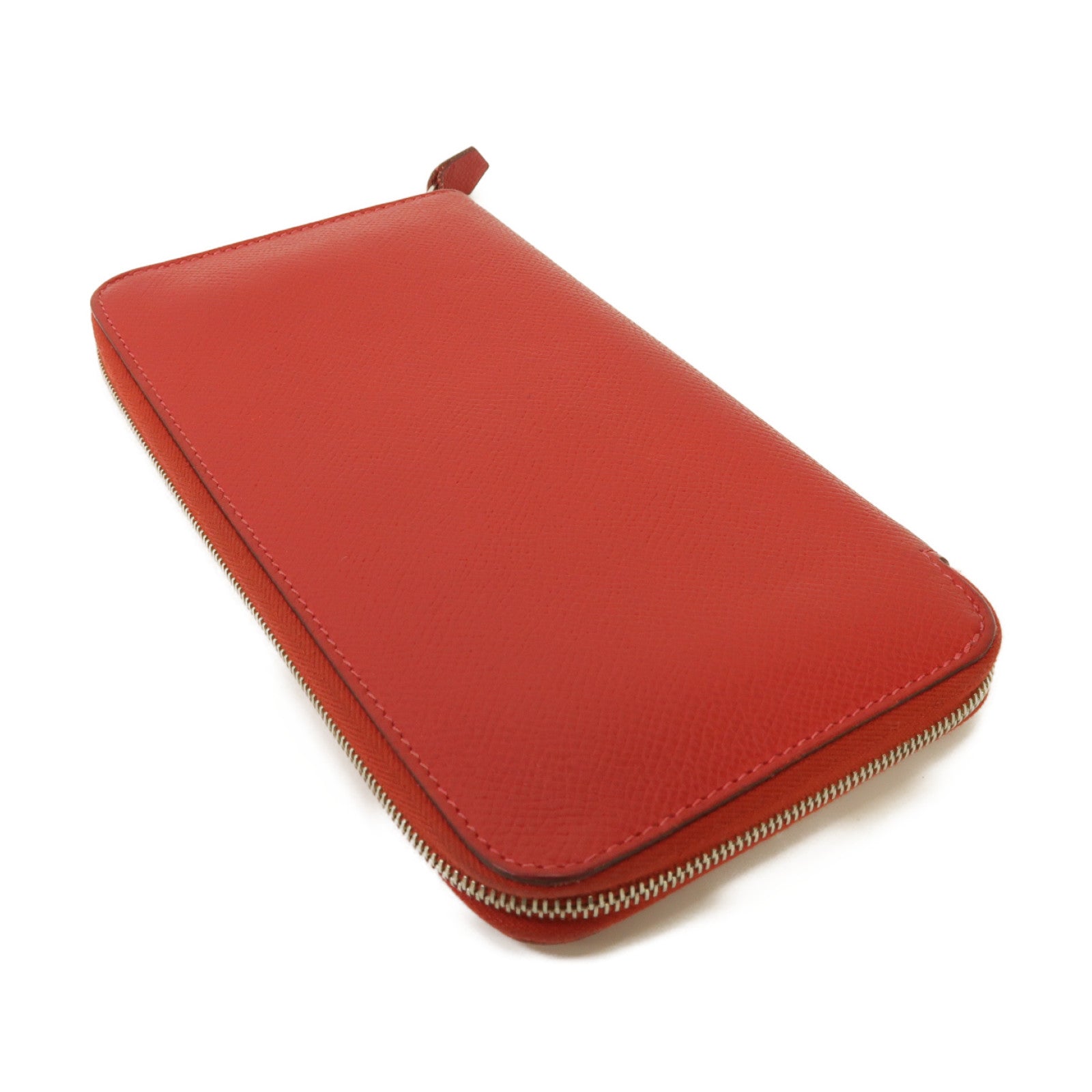 HERMES 【激減優惠】Epsom皮革Zipped Long Wallet銀扣長錢包Rouge Casaque紅色