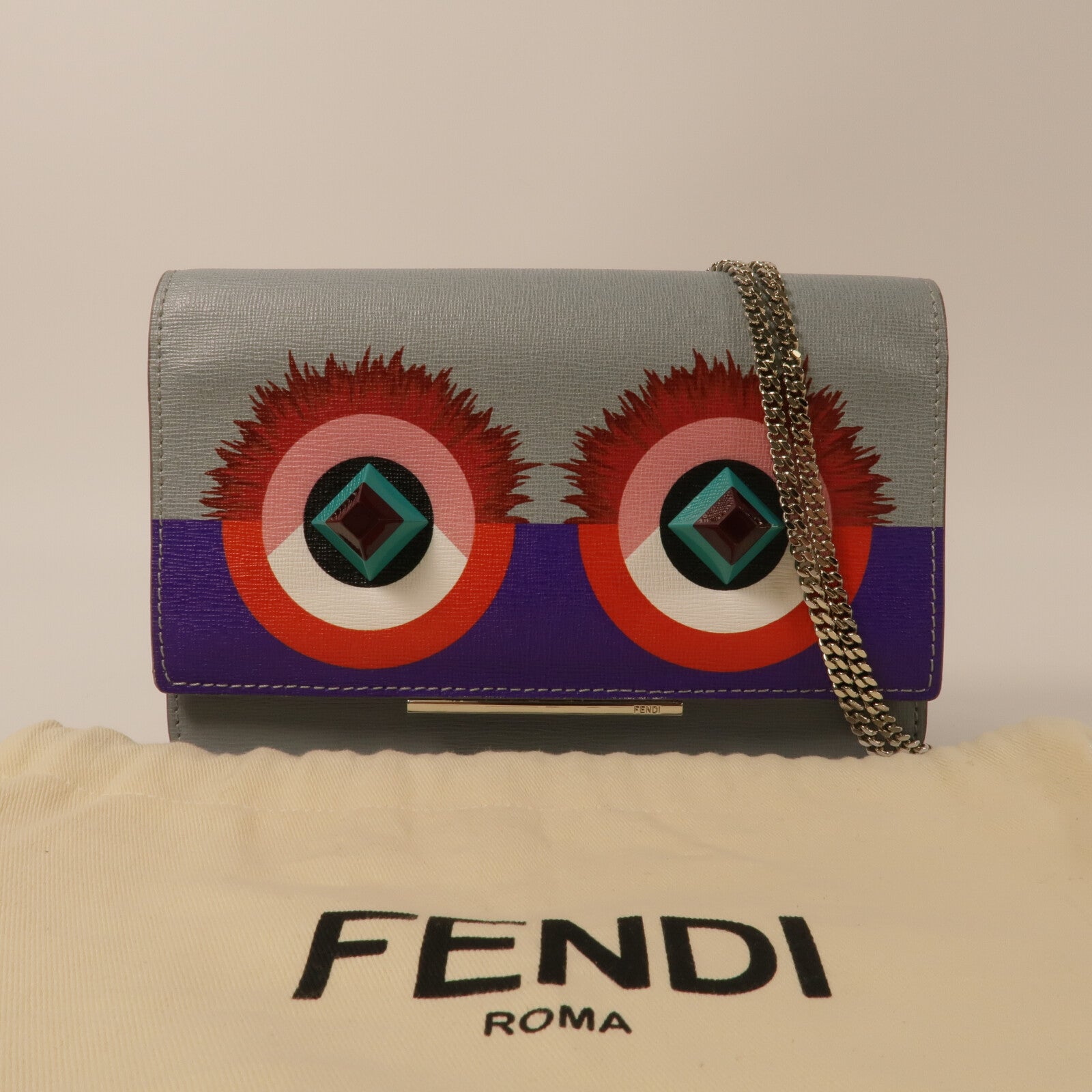 FENDI 牛皮皮革Monster Wallet On Chan鏈帶肩背袋