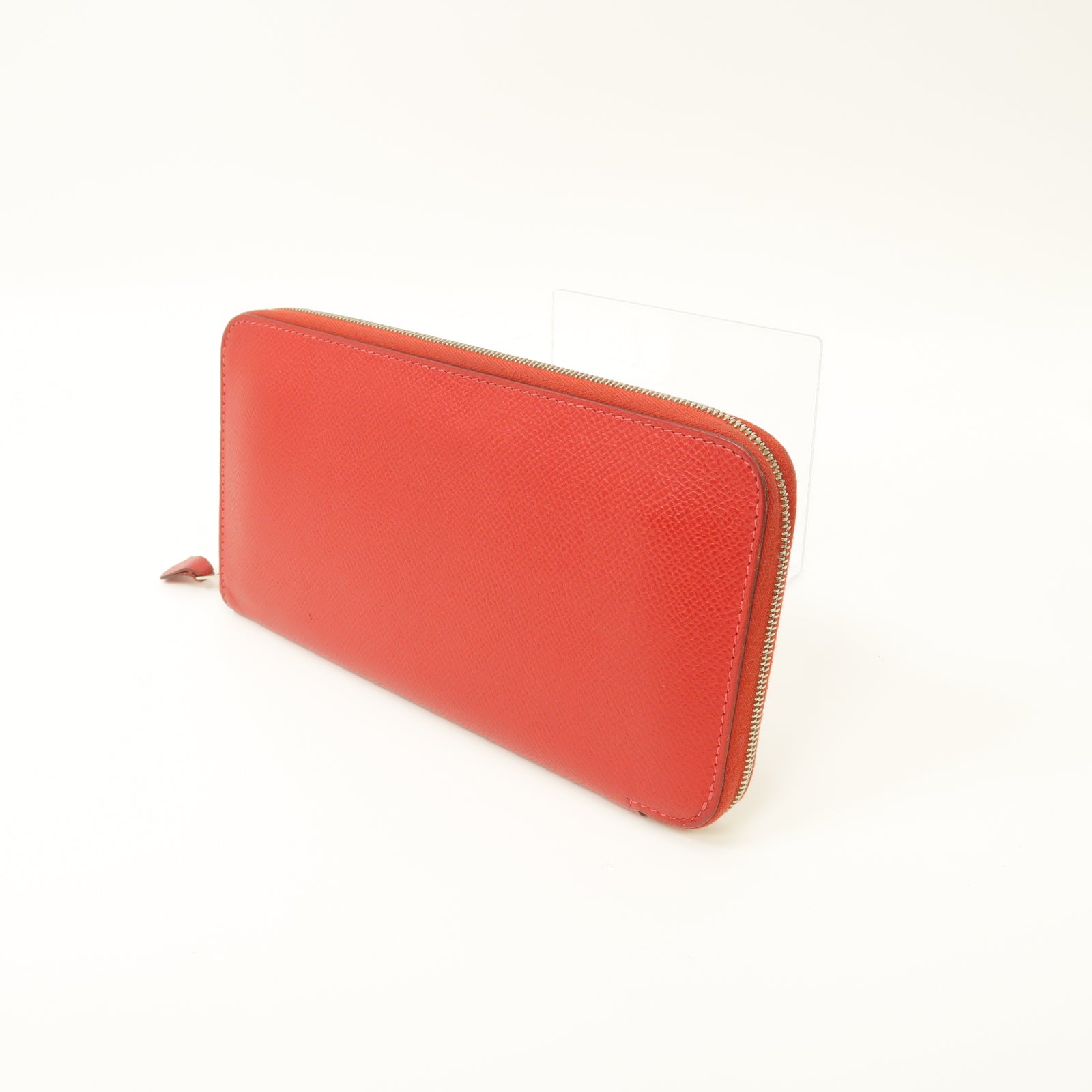 HERMES 【激減優惠】Epsom皮革Zipped Long Wallet銀扣長錢包Rouge Casaque紅色