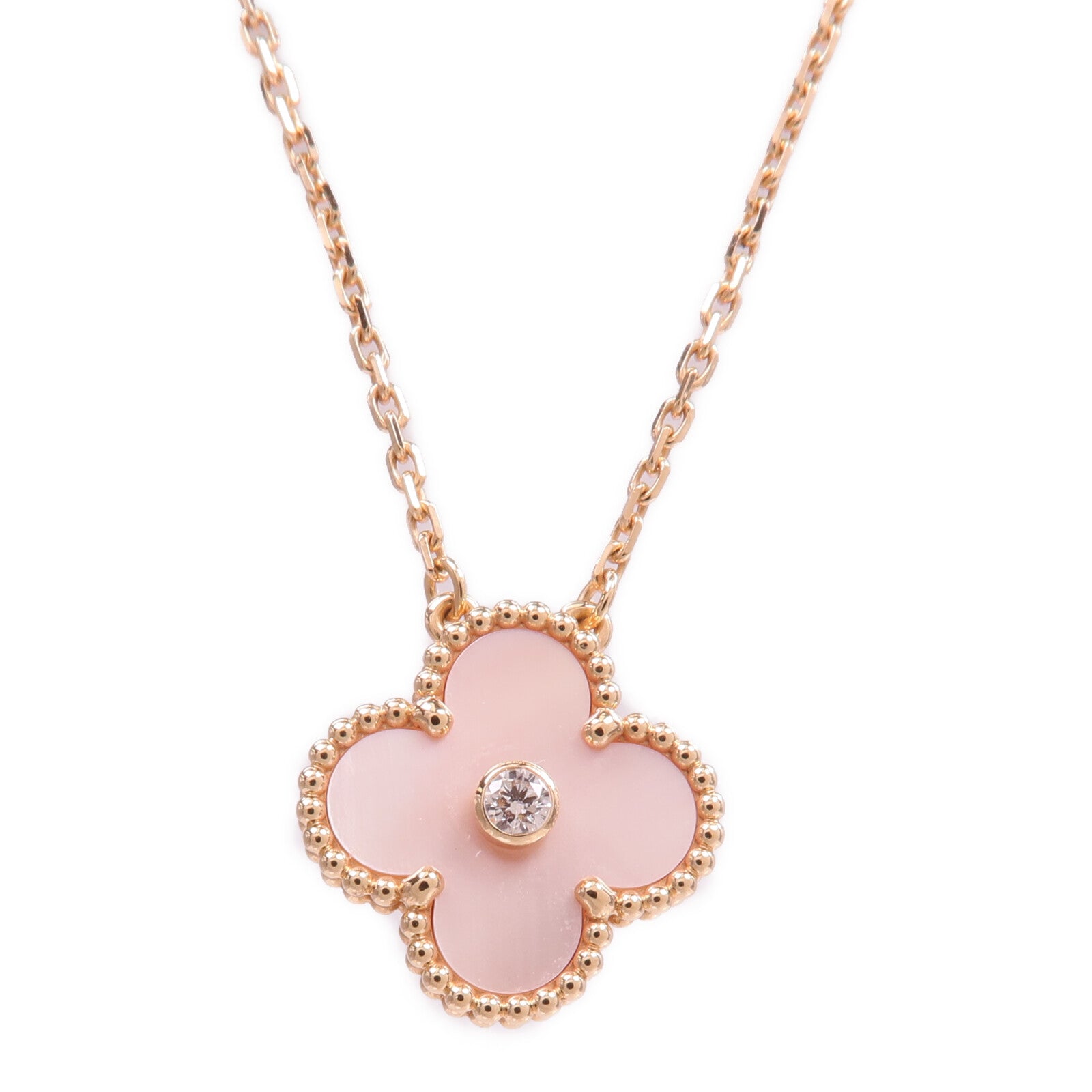 Van Cleef & Arpels 18K玫瑰金Vintage Alhambra Pendant珍珠母貝/鑽石項鍊