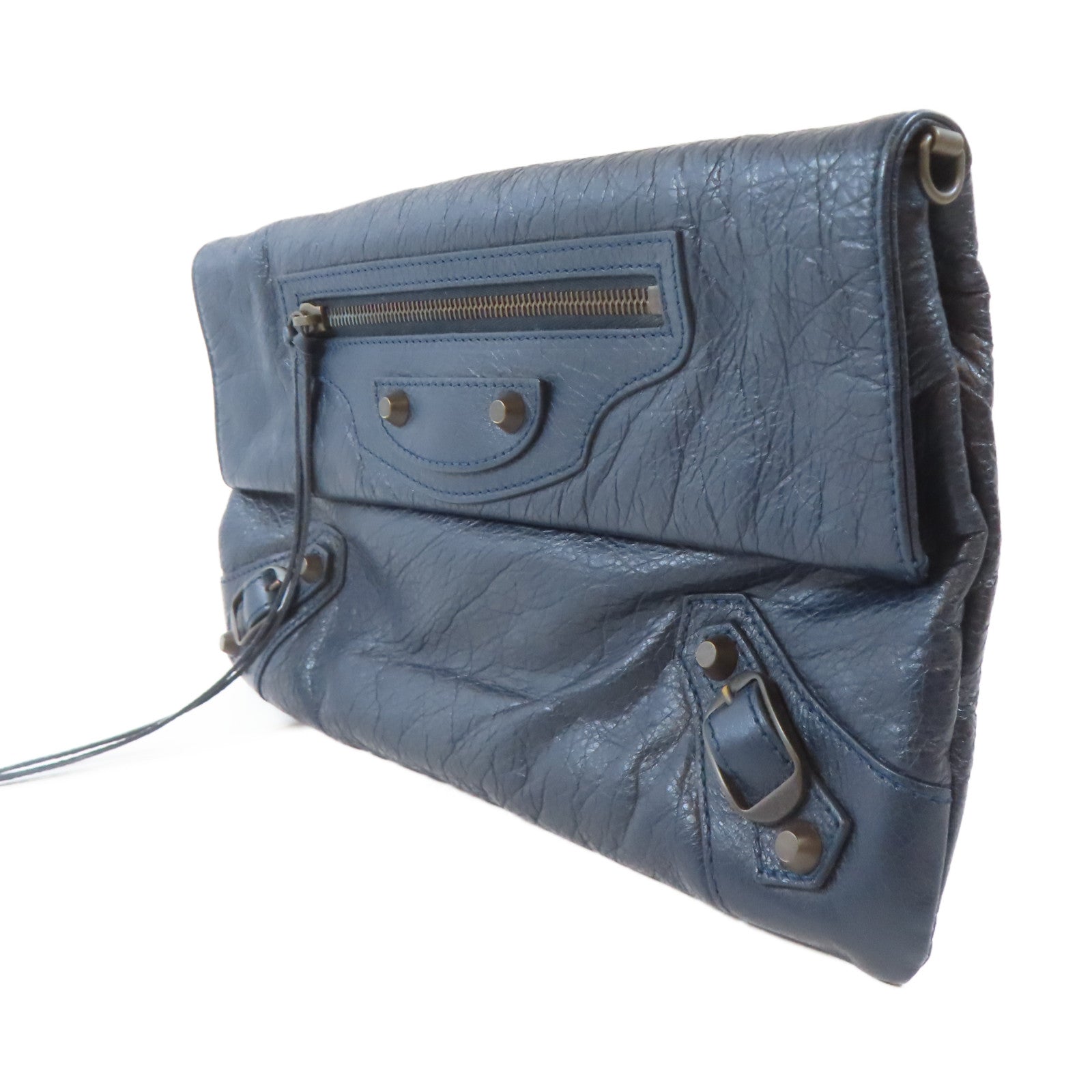 BALENCIAGA 牛皮皮革Clutch Bag黑扣手拿包深藍色