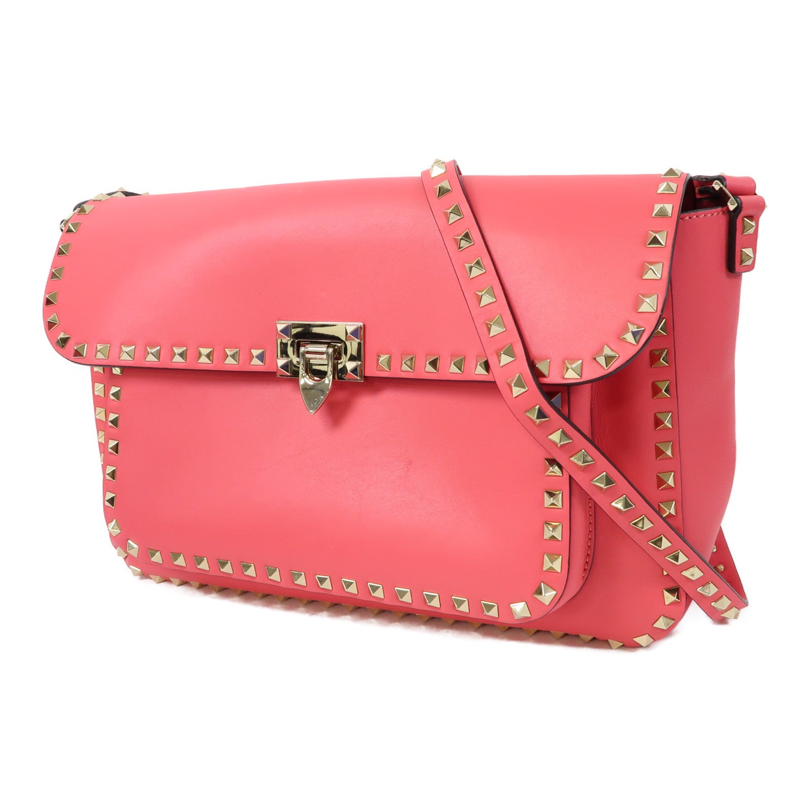 Valentino 【激減優惠】牛皮皮革Shoulder Bag金扣肩背袋粉紅色