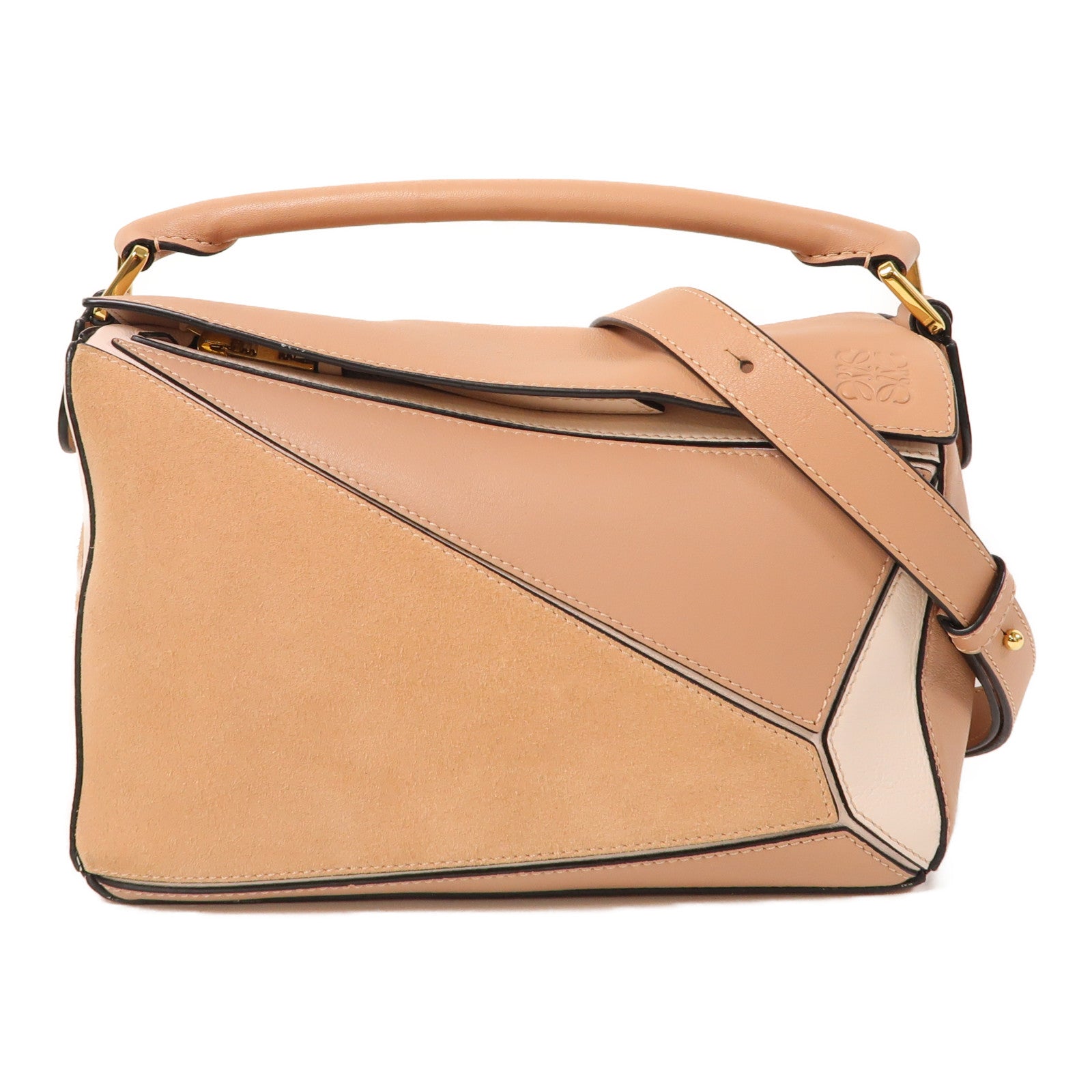 LOEWE 牛皮皮革Small Puzzle金扣手挽肩背兩用袋粉紅色