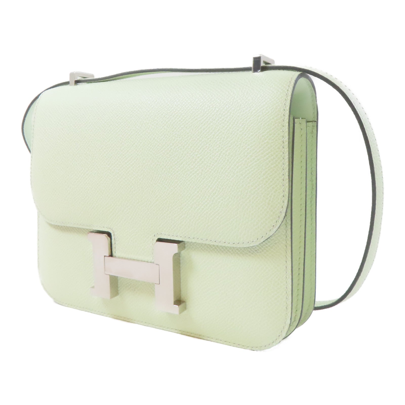 HERMES 【激減優惠】Epsom皮革Constance Mini銀扣肩背袋Vert Fizz/綠色