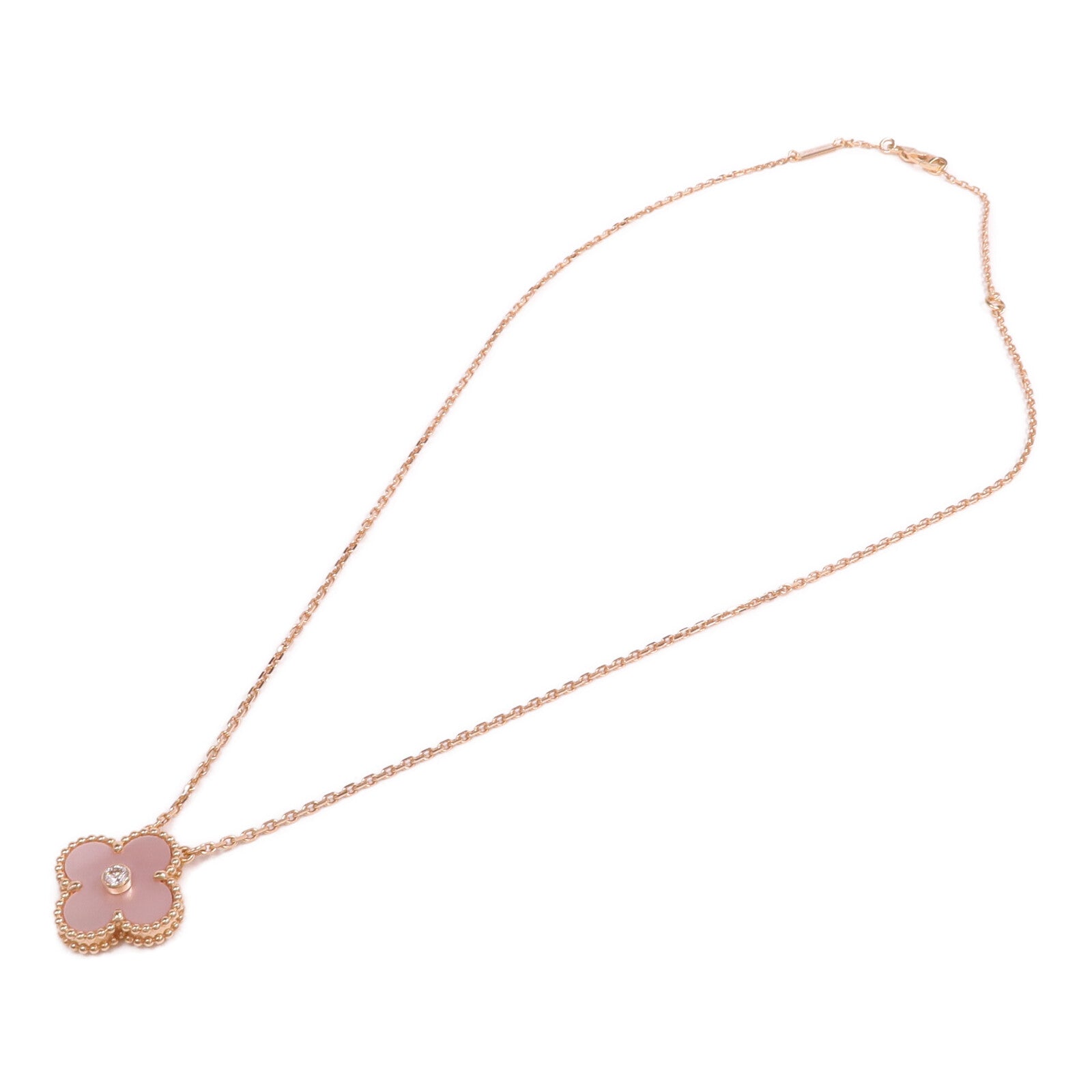 Van Cleef & Arpels 18K玫瑰金Vintage Alhambra Pendant珍珠母貝/鑽石項鍊