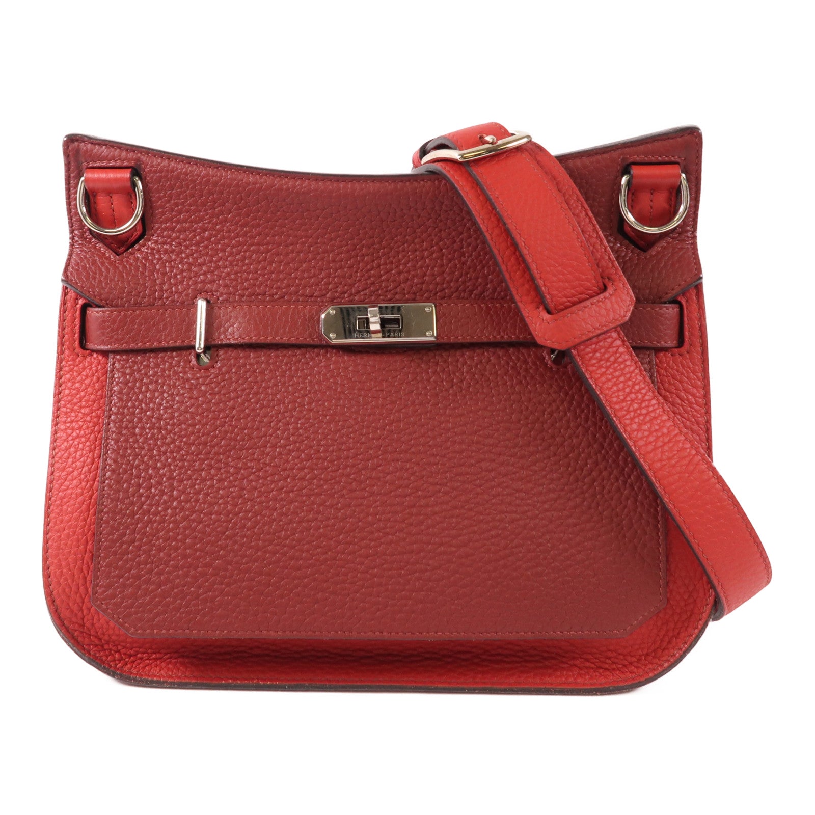 HERMES 【激減優惠】Clemence皮革Jypsiere銀扣肩背袋Rouge H