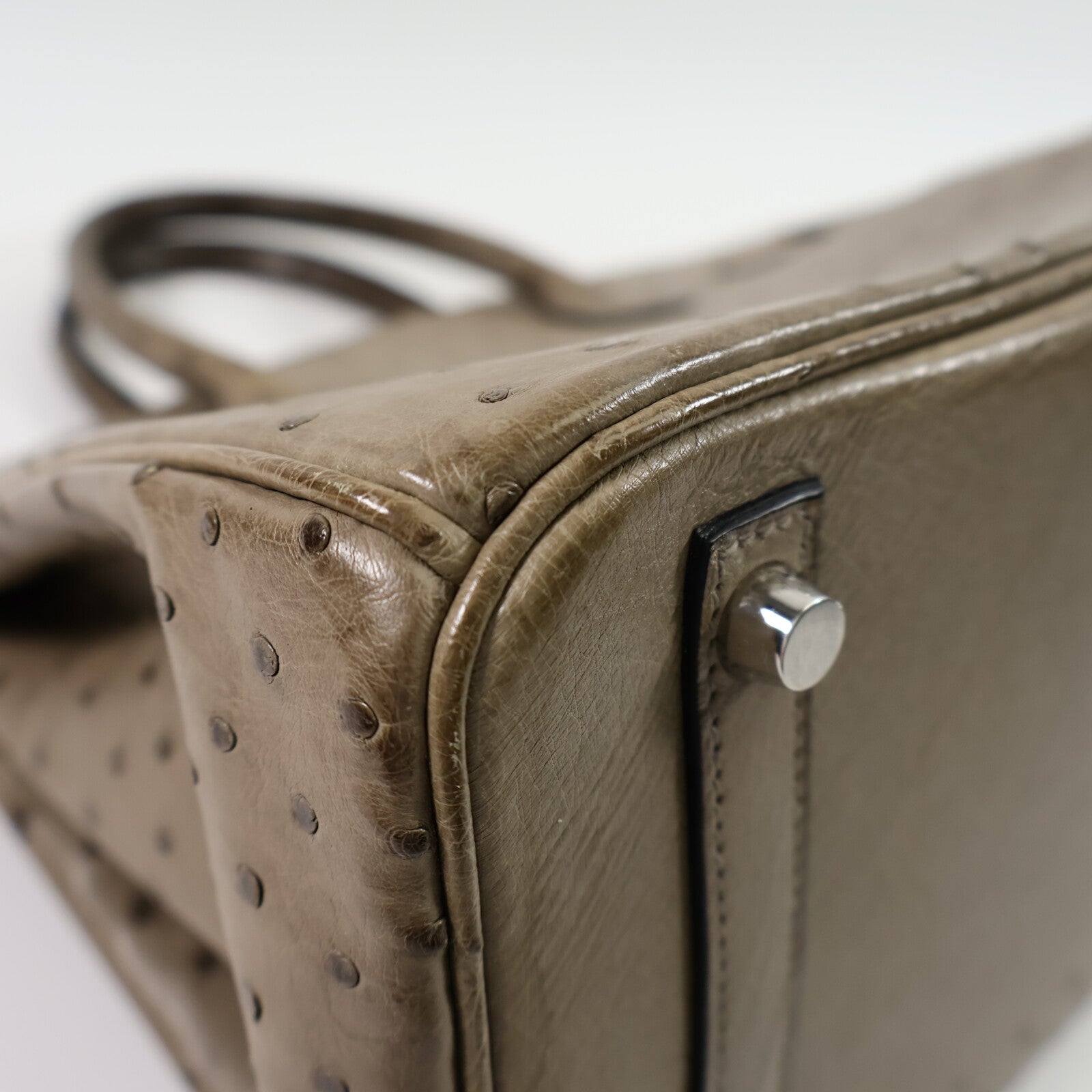 HERMES 鴕鳥皮革Birkin 30手挽袋Gris Taurterelle