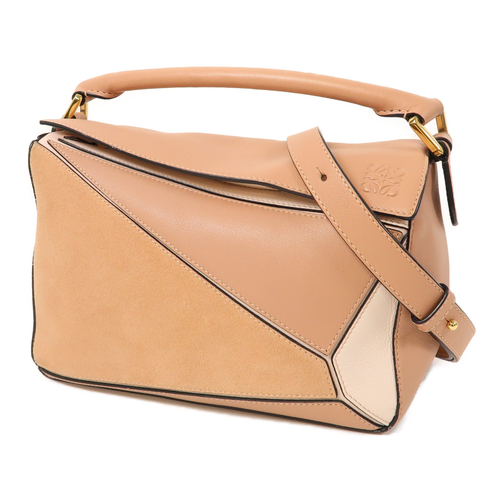LOEWE 牛皮皮革Small Puzzle金扣手挽肩背兩用袋粉紅色