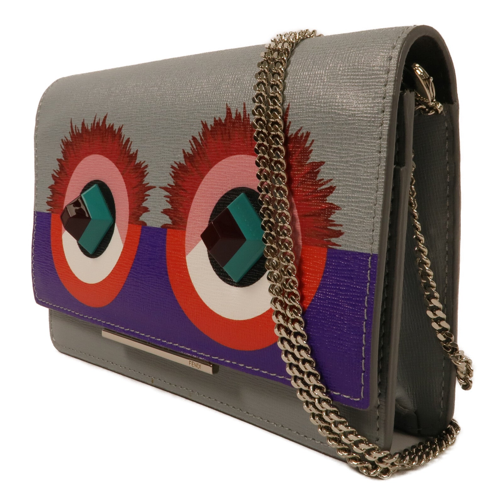 FENDI 牛皮皮革Monster Wallet On Chan鏈帶肩背袋