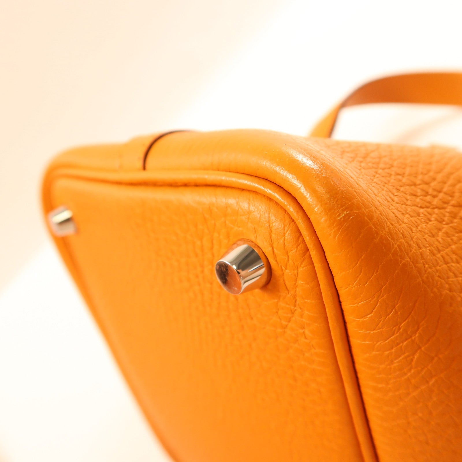 HERMES Clemence皮革Picotin PM銀扣手挽袋I9 Abricot/杏橘色