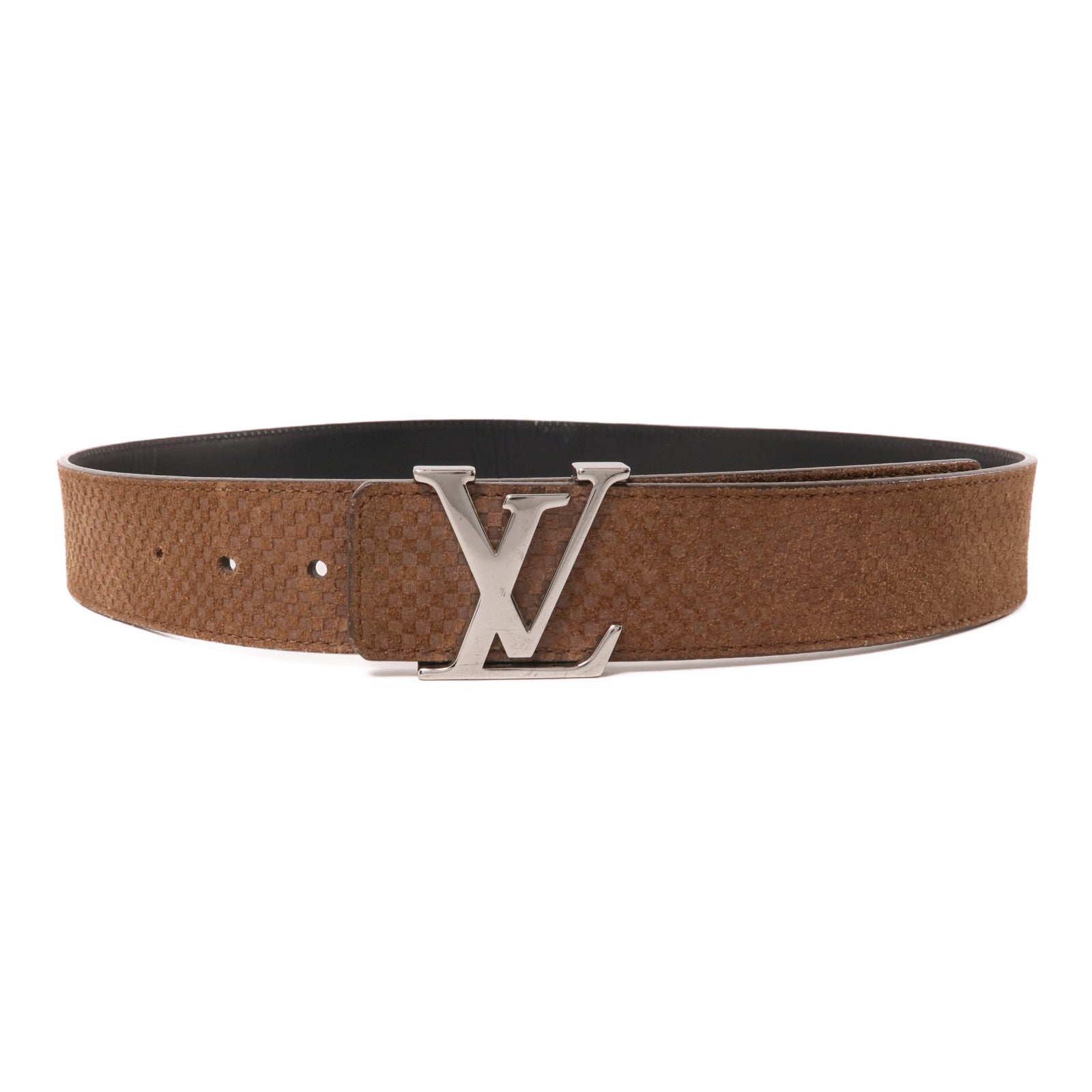 LOUIS VUITTON Micro Damier Belt銀扣腰帶棕色/黑色