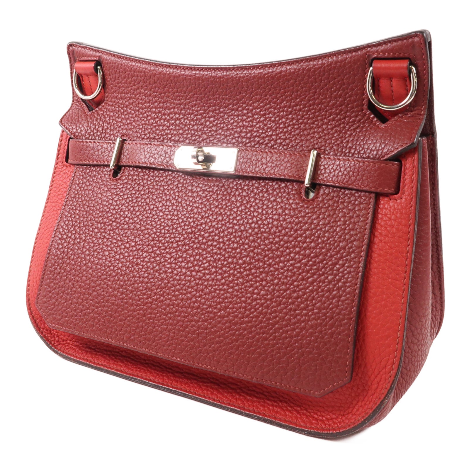 HERMES 【激減優惠】Clemence皮革Jypsiere銀扣肩背袋Rouge H