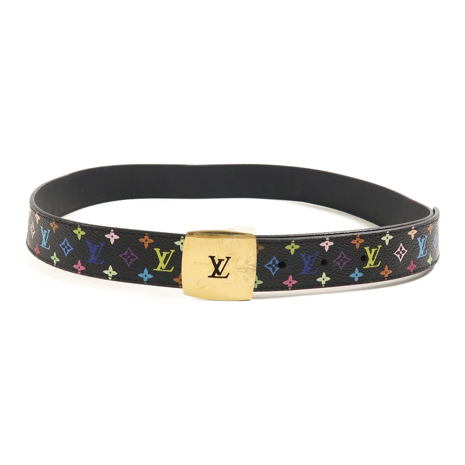 LOUIS VUITTON Monogram Multicolore LV Belt金扣腰帶黑色/彩色