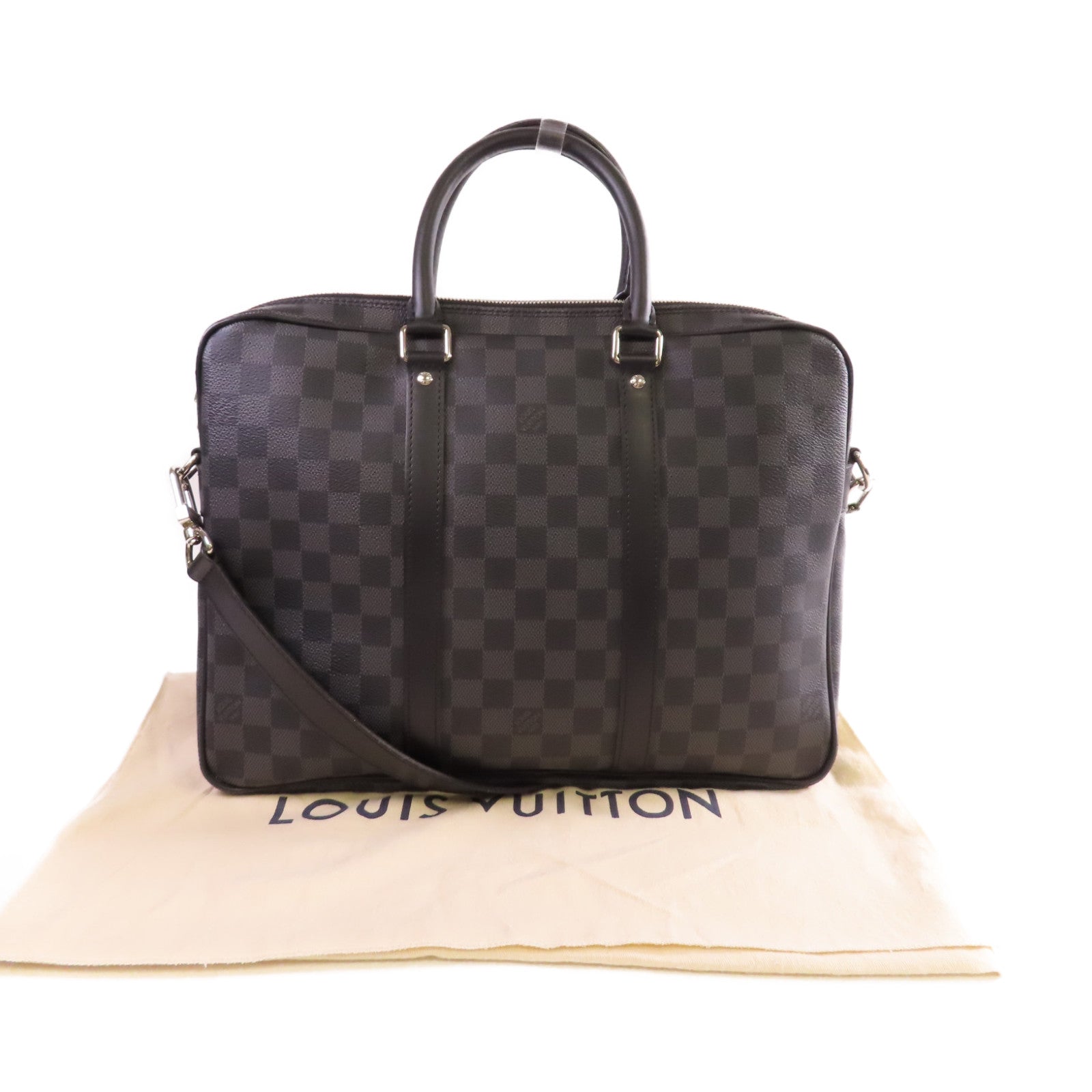 LOUIS VUITTON Damier Graphite Briefcase銀扣手挽肩背兩用袋黑色/灰色