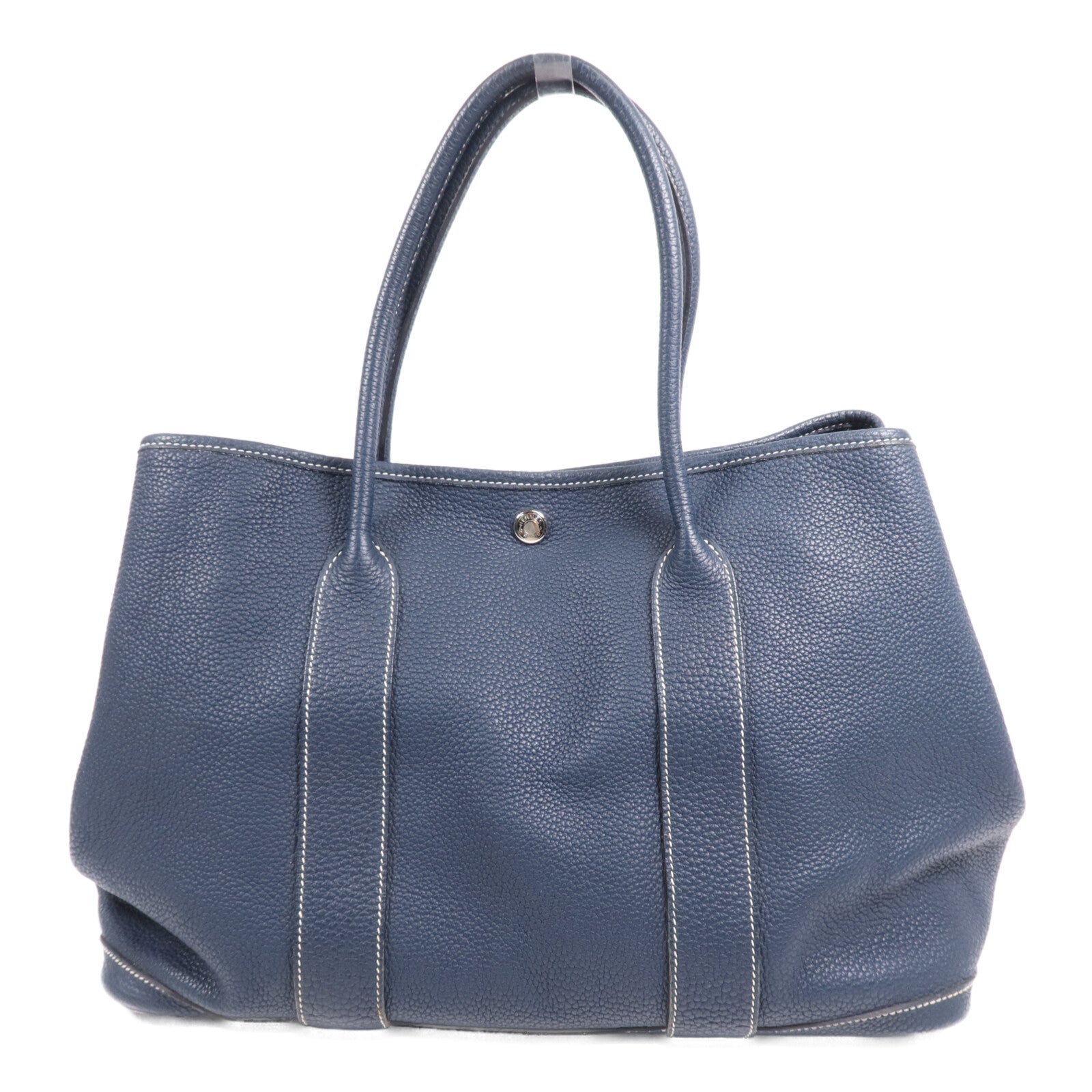 HERMES Negonda皮革Garden Party PM銀扣手挽袋Bleu de Prusse