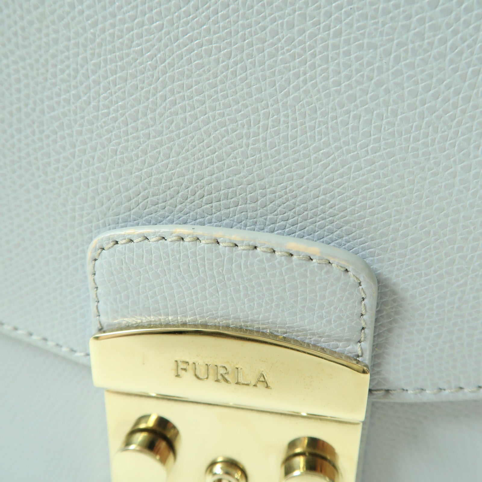 Furla 牛皮皮革Chain Shoulder金扣鏈帶肩背袋淺藍色