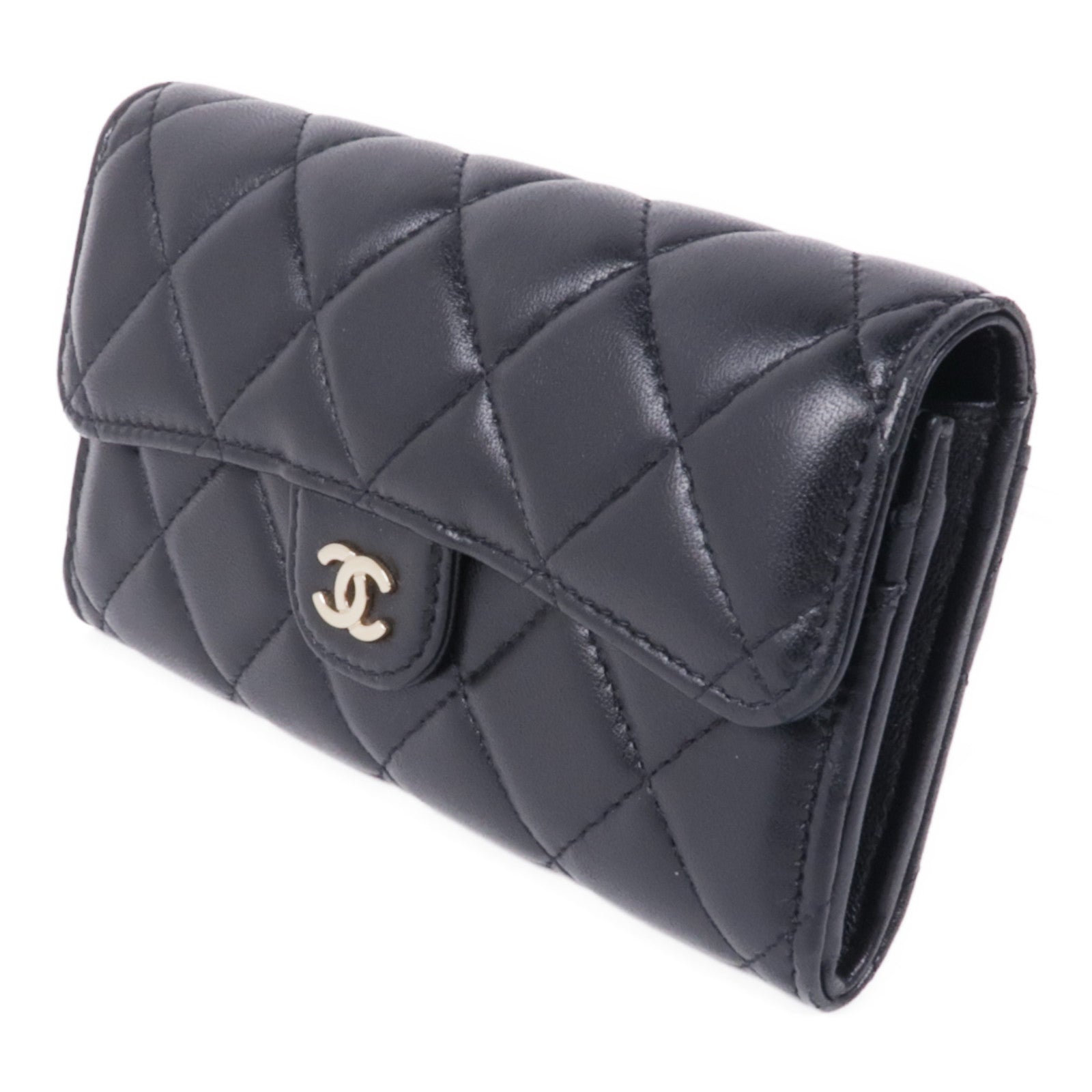 CHANEL 羊皮皮革Long Wallet金扣長錢包