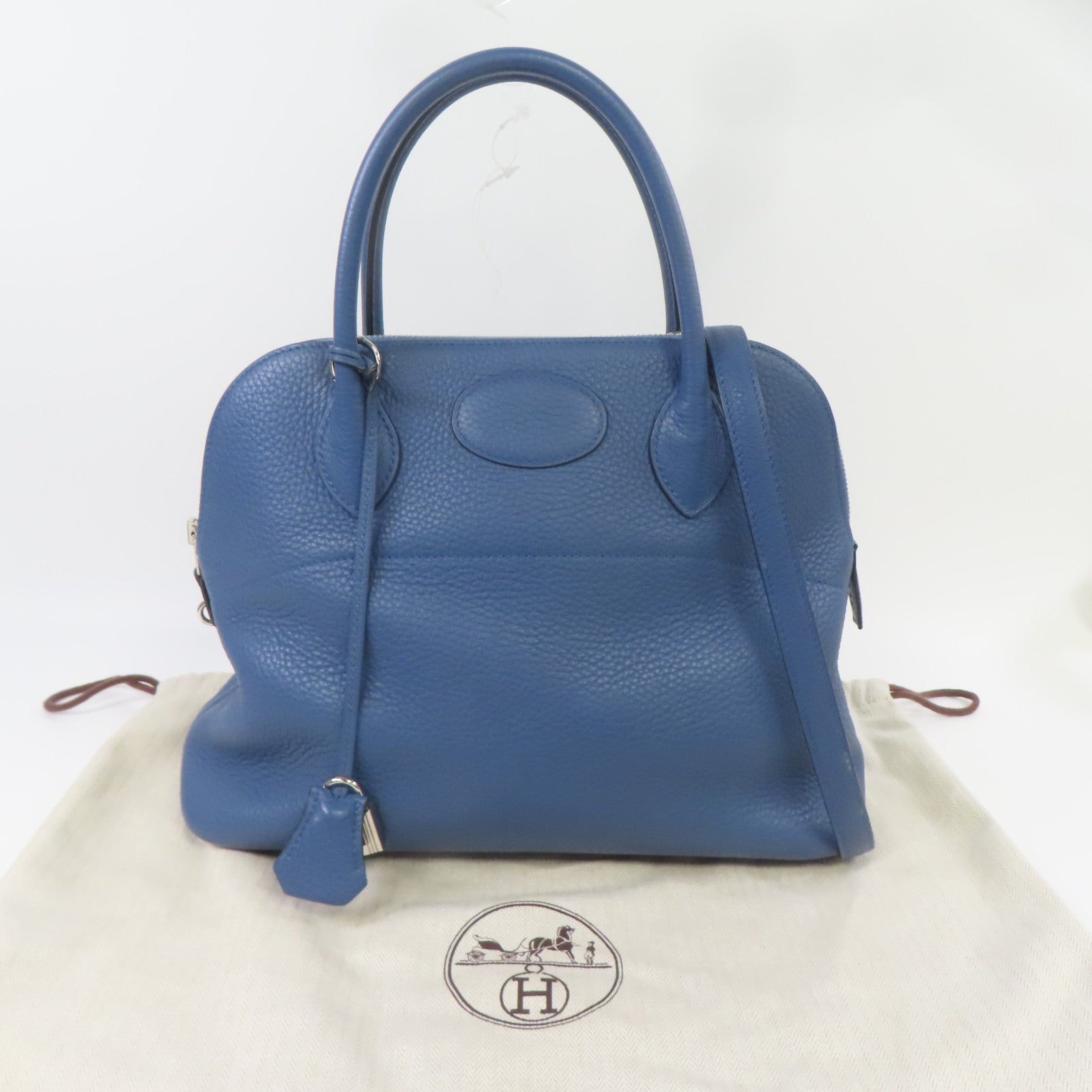 HERMES Clemence皮革Bolide 31銀扣手挽肩背兩用袋瑪瑙藍色