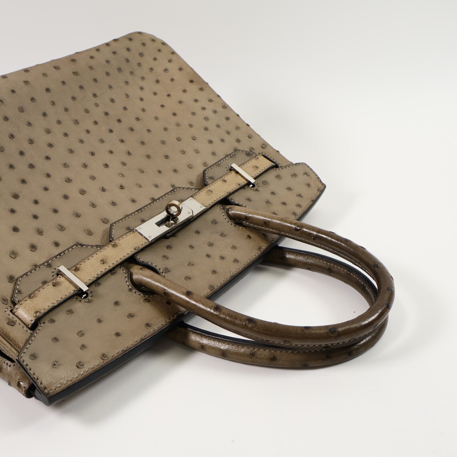 HERMES 鴕鳥皮革Birkin 30手挽袋Gris Taurterelle